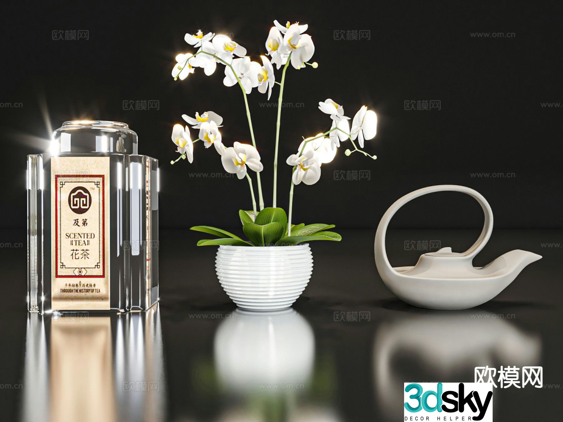 New Chinese style ornaments flower tea phalaenopsis orchid 3D model
