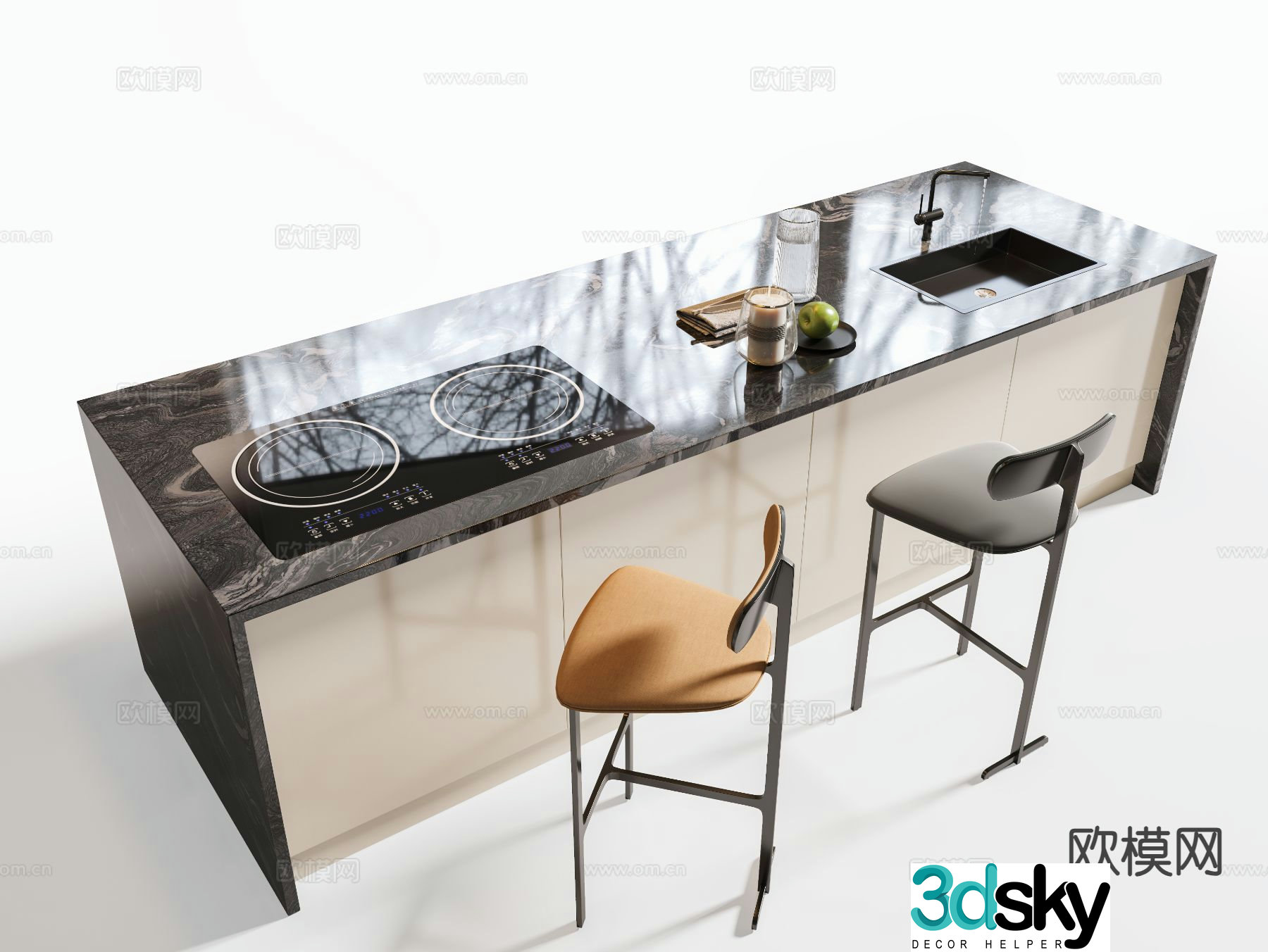 Modern bar counter island table island cabinet 3D model