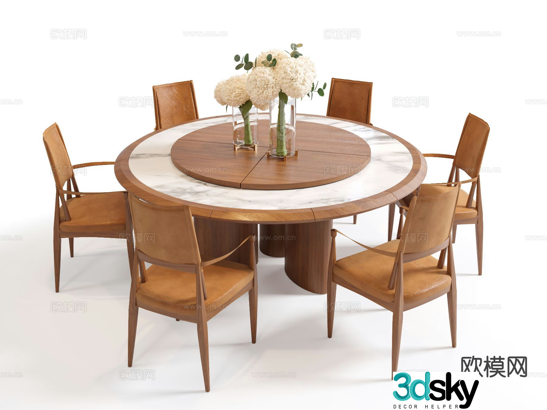 Wabi-sabi style box dining table and chairs round dining table 3D model