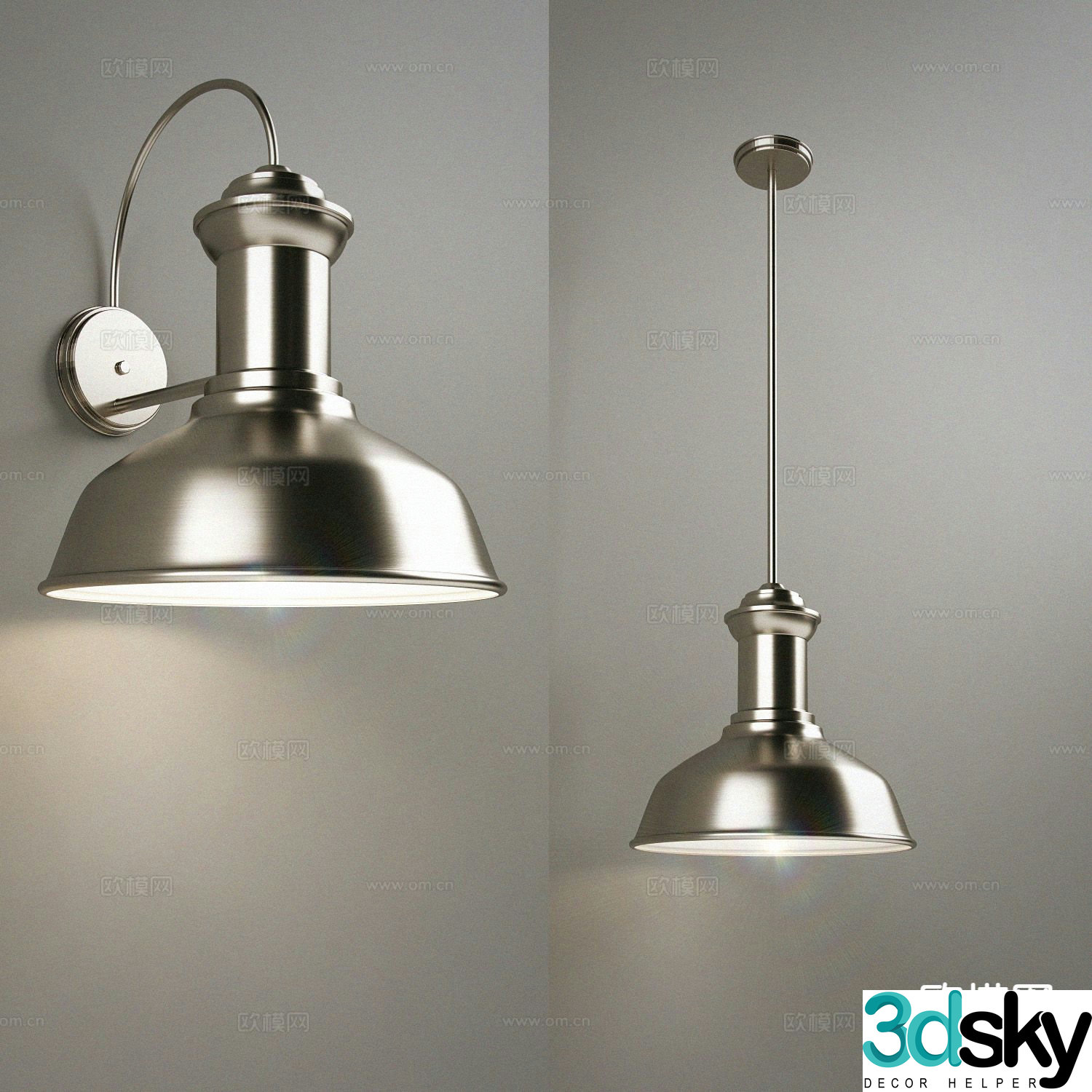Industrial style single head chandelier wall lamp 3d model
