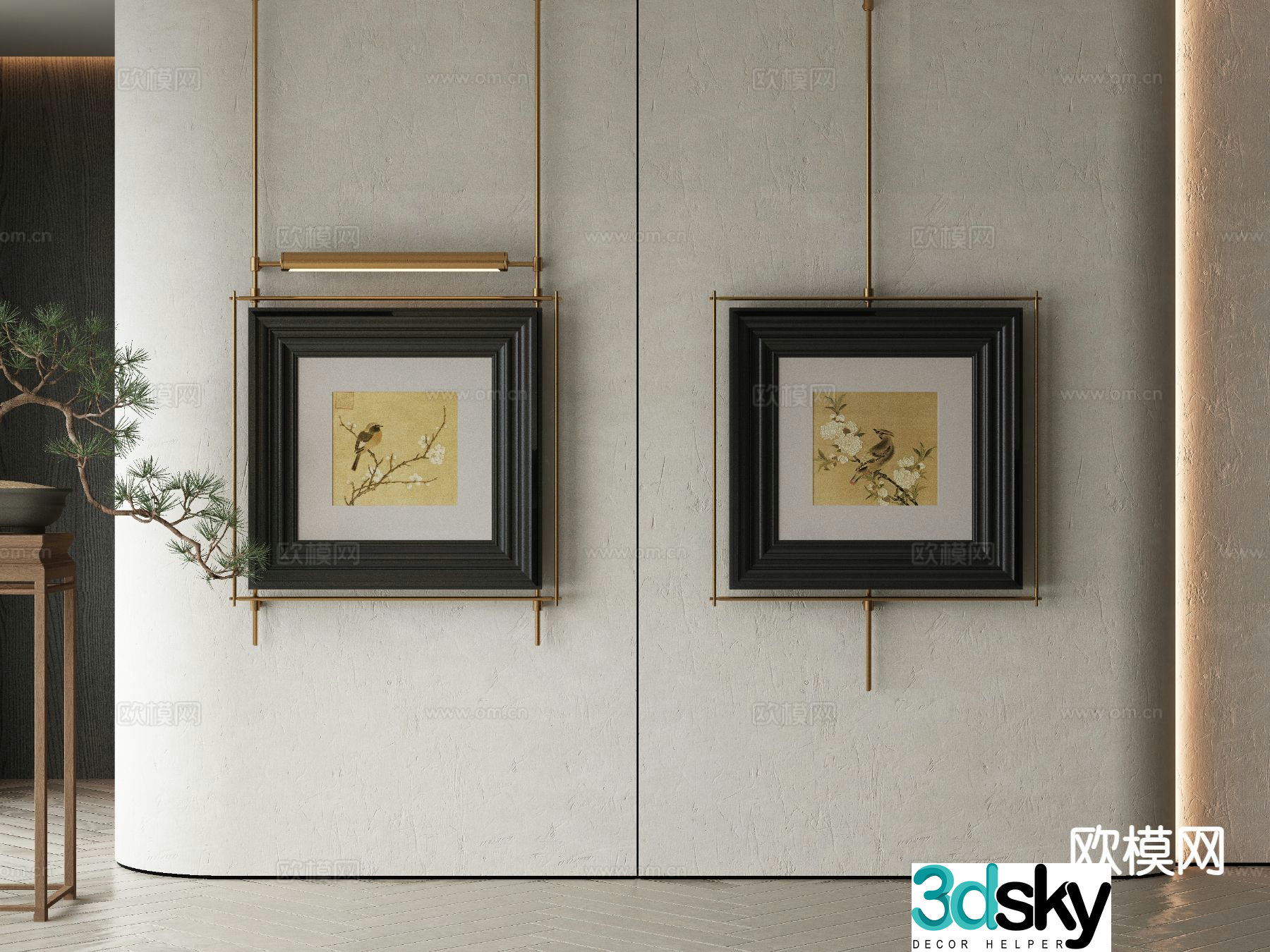 New Chinese style decorative painting flower and bird painting retro hanging painting 3D model