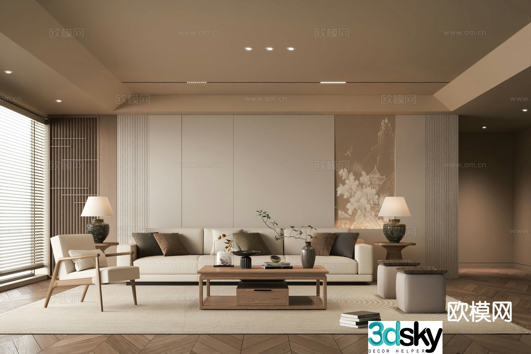 New Chinese style living room Zen living room Song style aesthetics 3D model