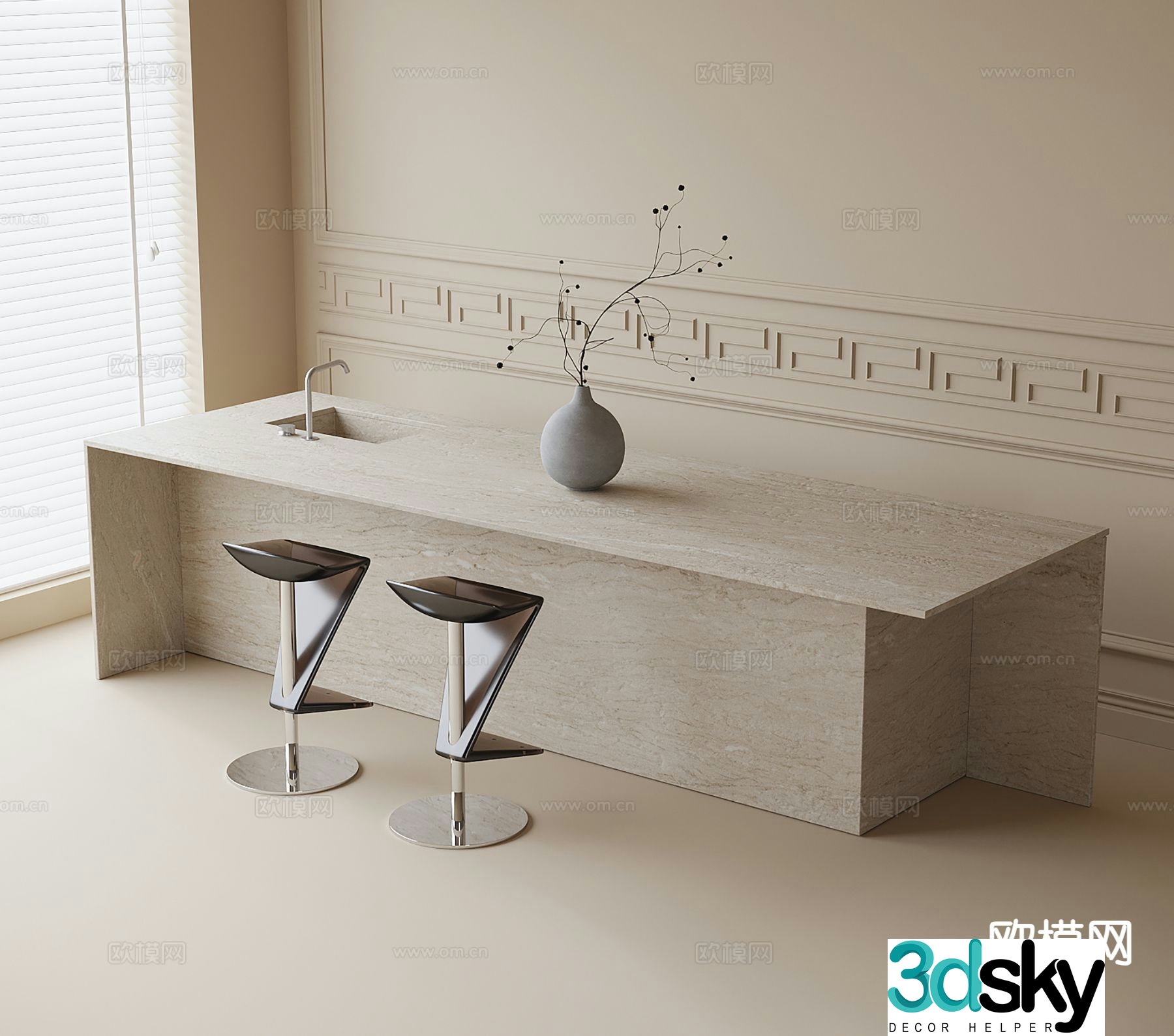 Cream style bar island 3D model