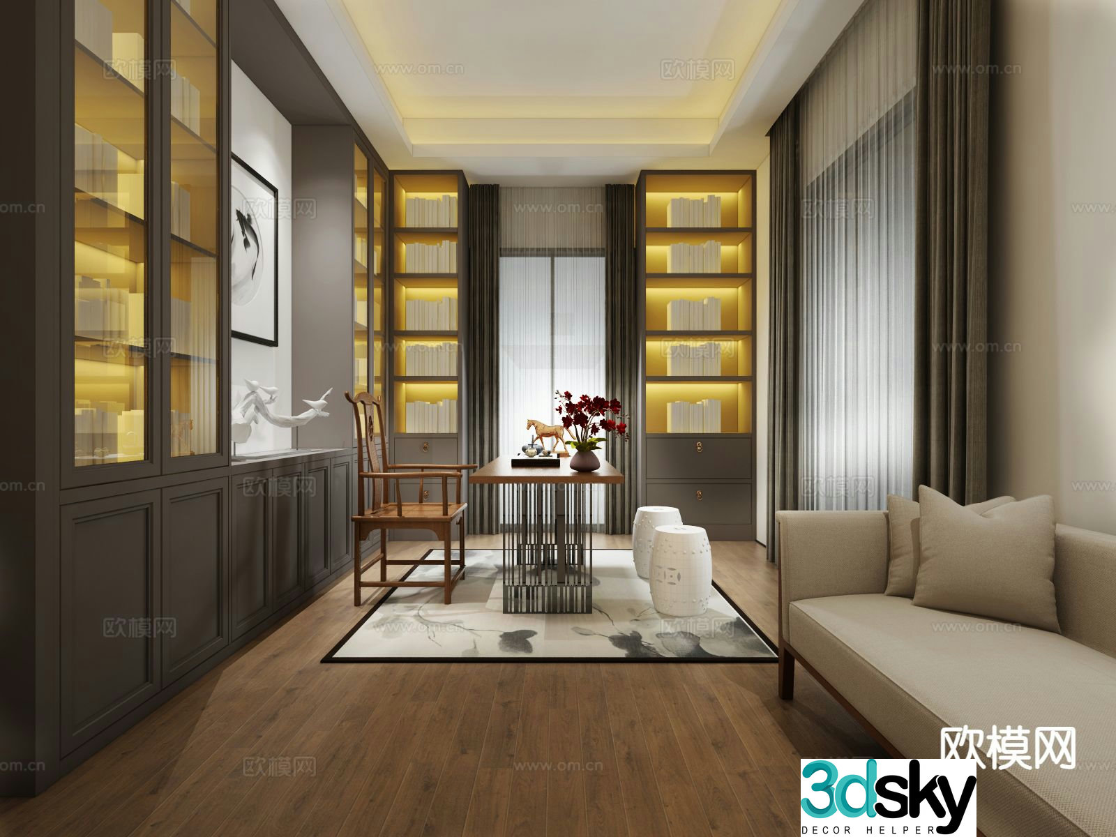 New Chinese style study 3D model