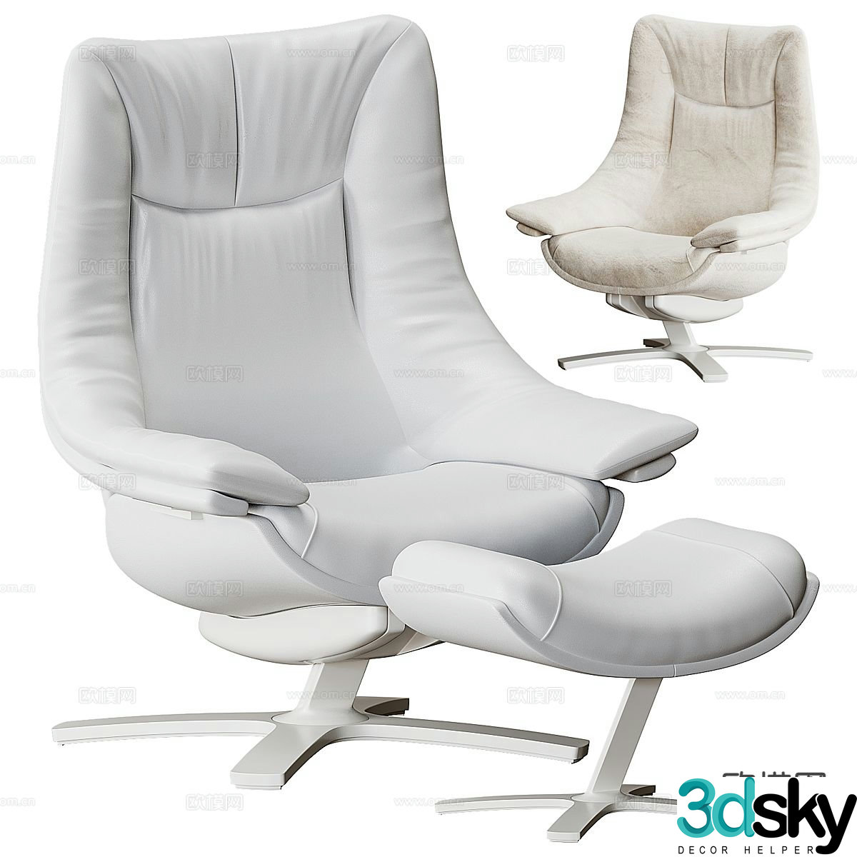 Italian style leisure chair footrest sofa chair 3d model