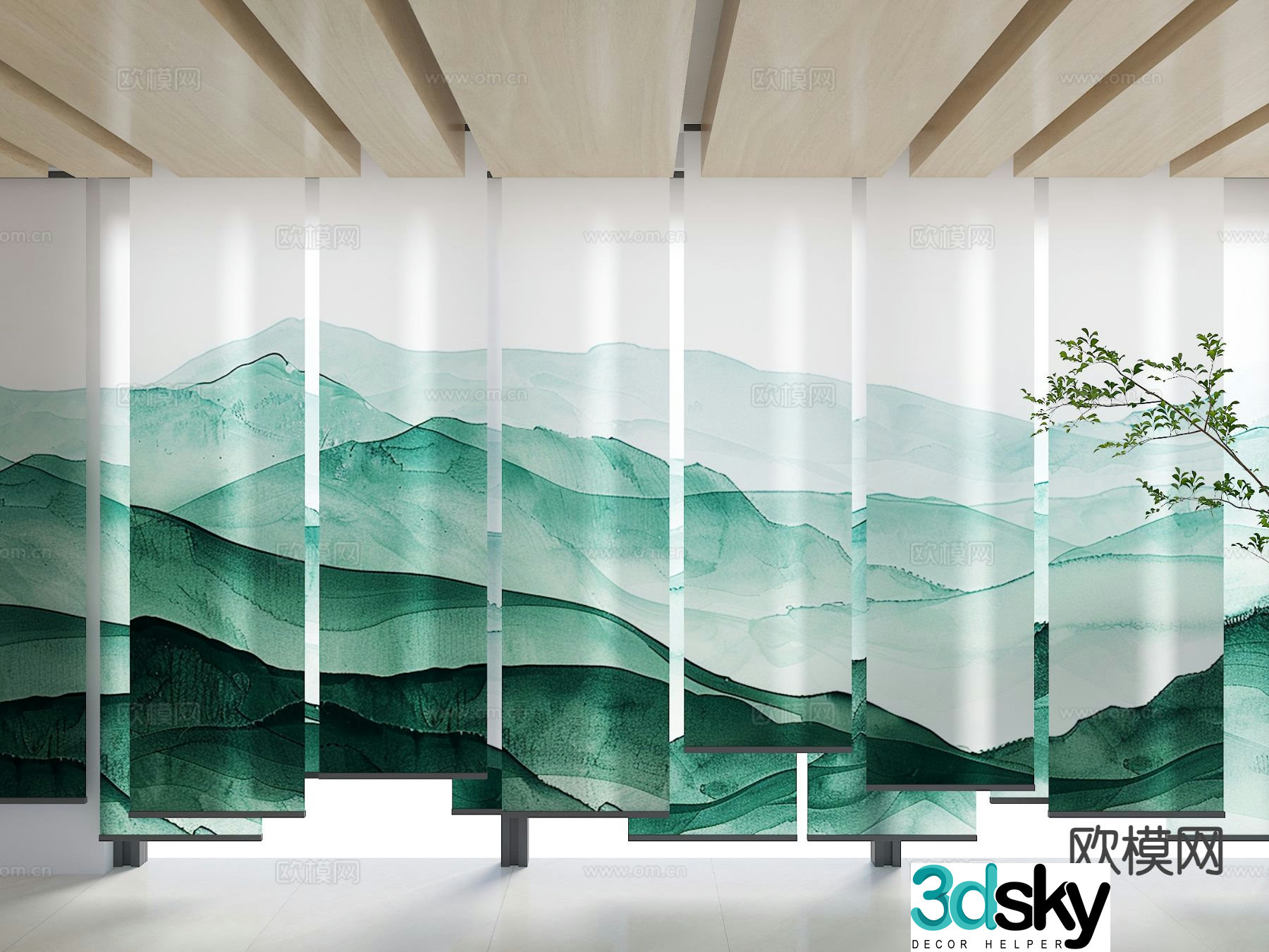 New Chinese Zen gauze curtain ink painting gauze curtain partition curtain 3D model