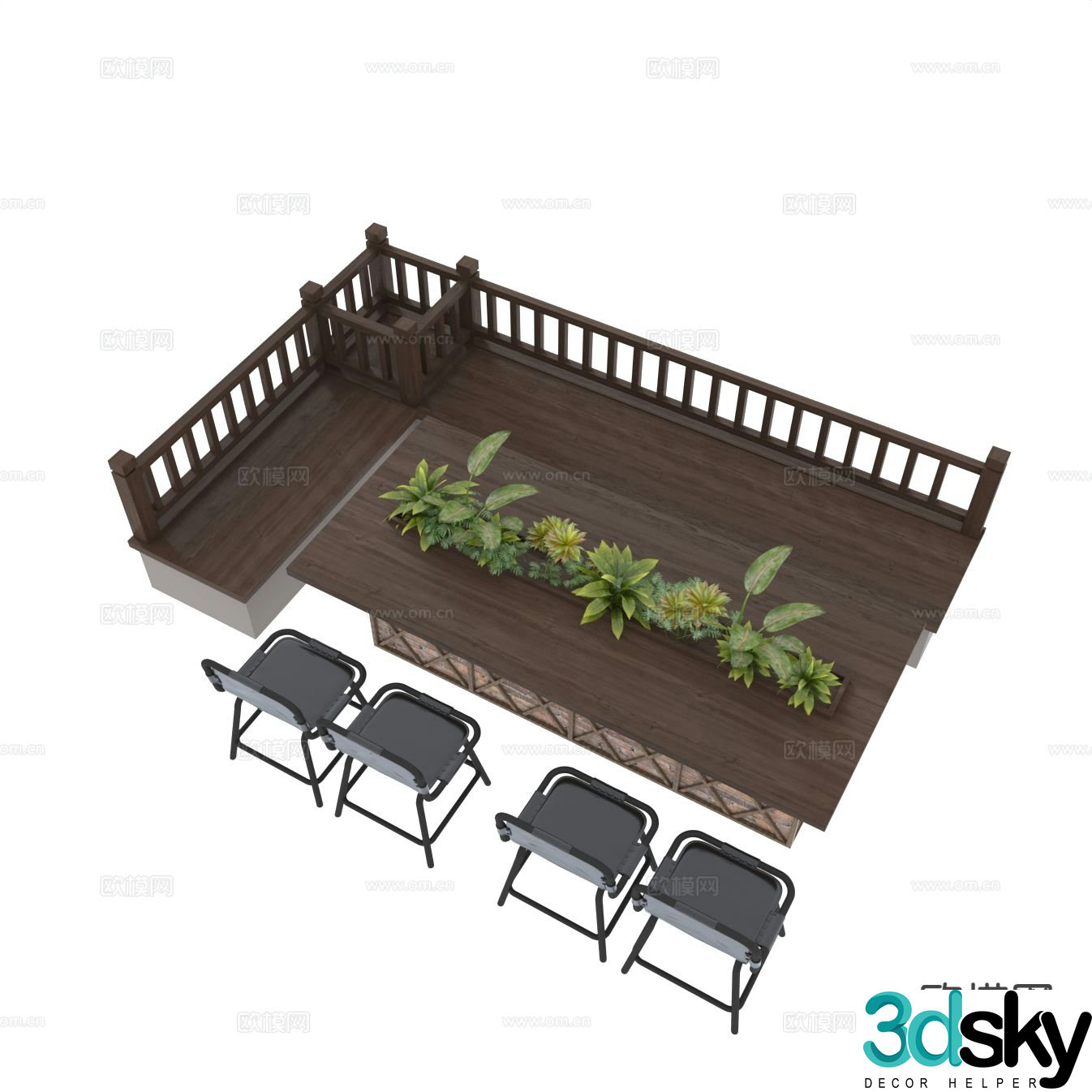 Southeast Asian outdoor tables and chairs card seat sofa 3D model