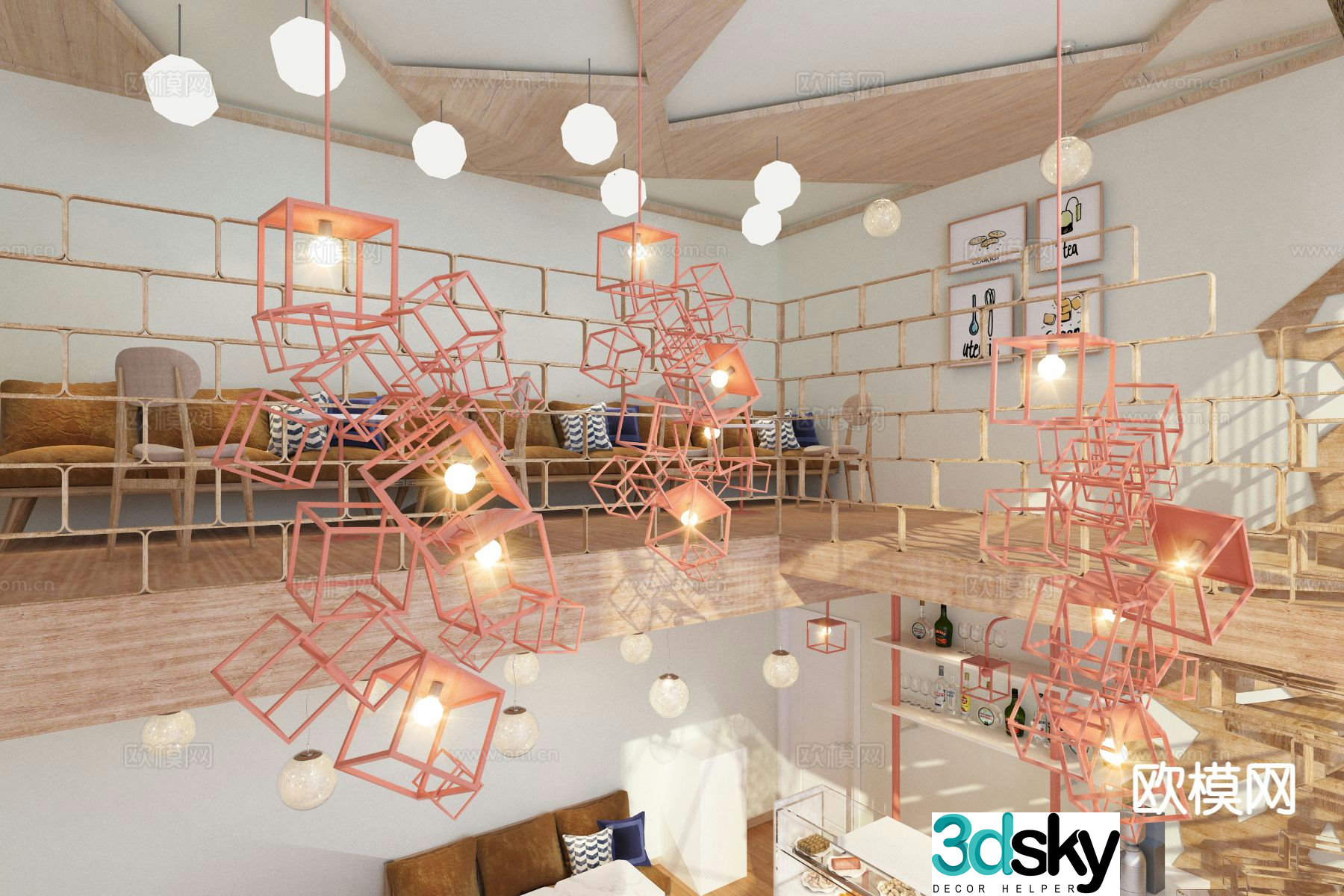rose gold chandelier polygonal chandelier 3d model