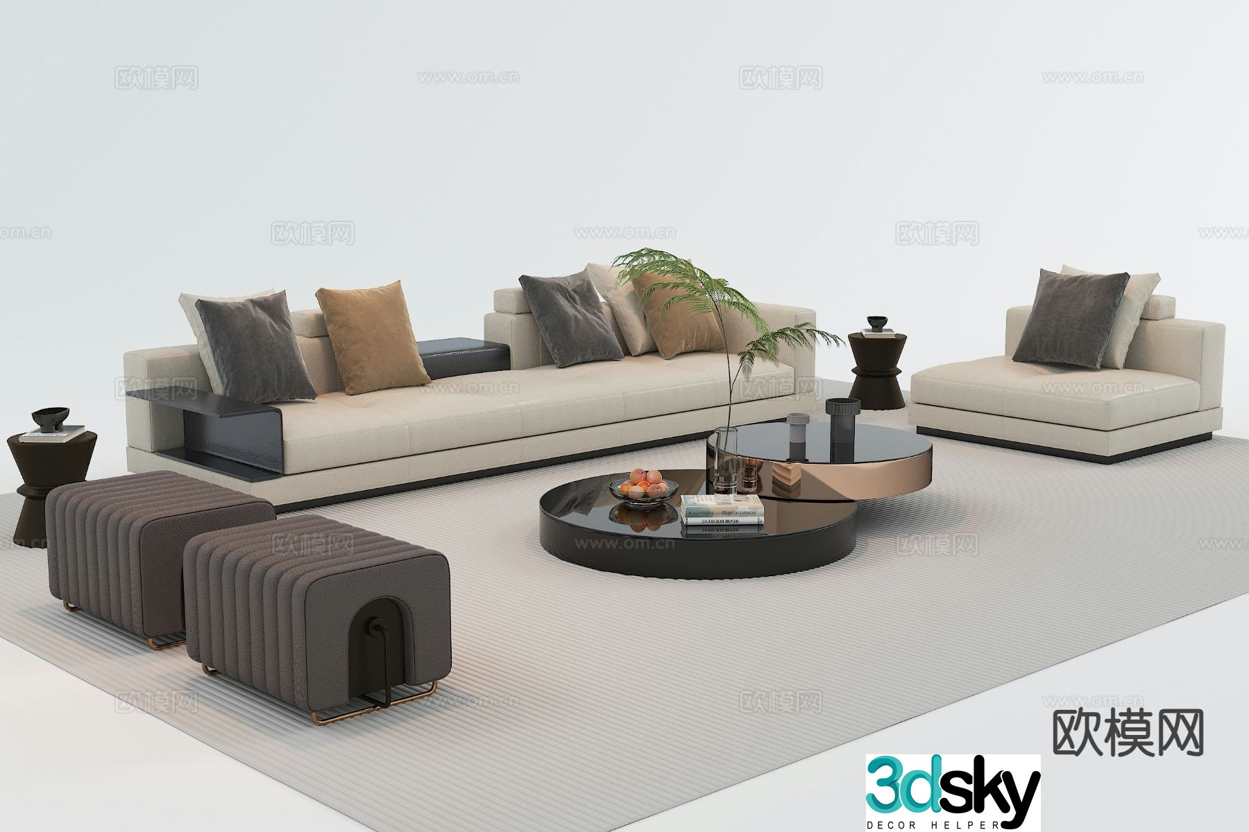 Modern sofa coffee table modular sofa 3d model