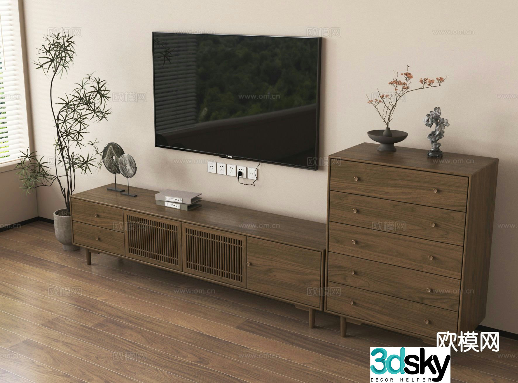 Wabi Sabi TV Cabinet Drawer Cabinet 3D model
