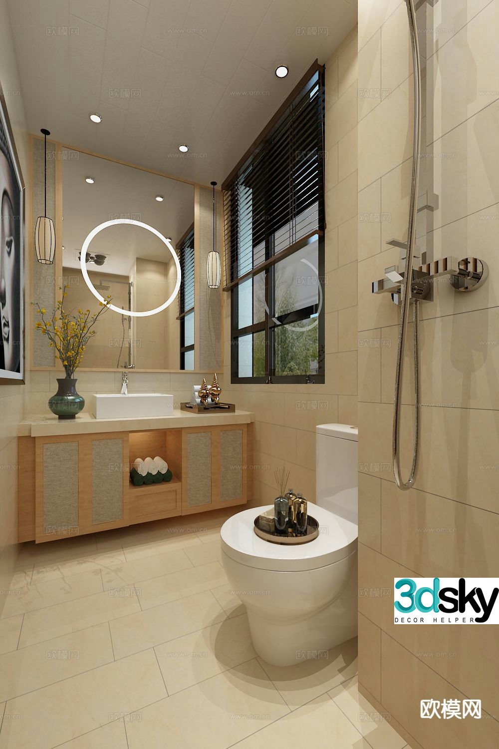 New Chinese style bathroom bathroom toilet 3d model