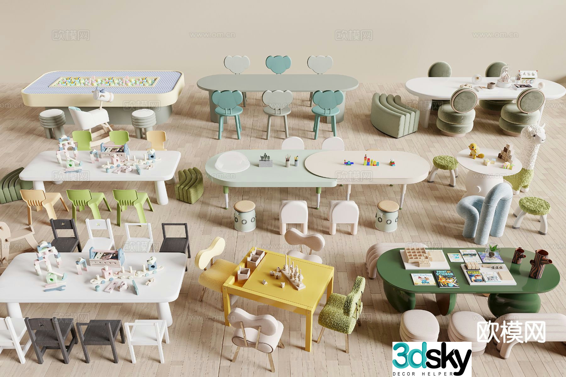 Modern children’s tables and chairs toy table building block table 3D model
