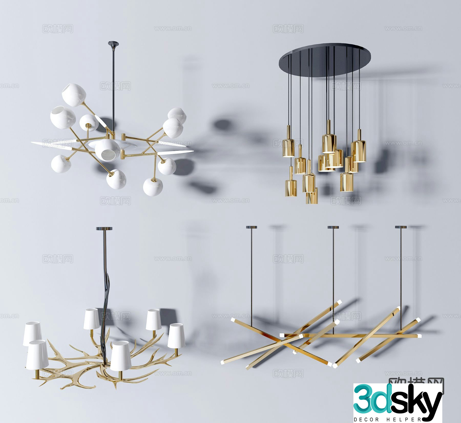 Modern multi-head chandelier 3d model