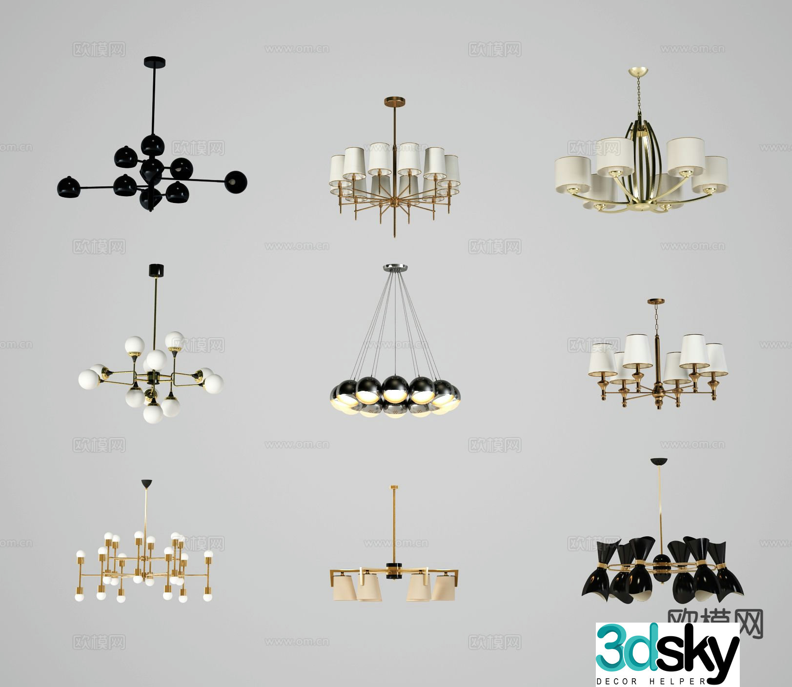 Modern multi-head chandelier 3d model