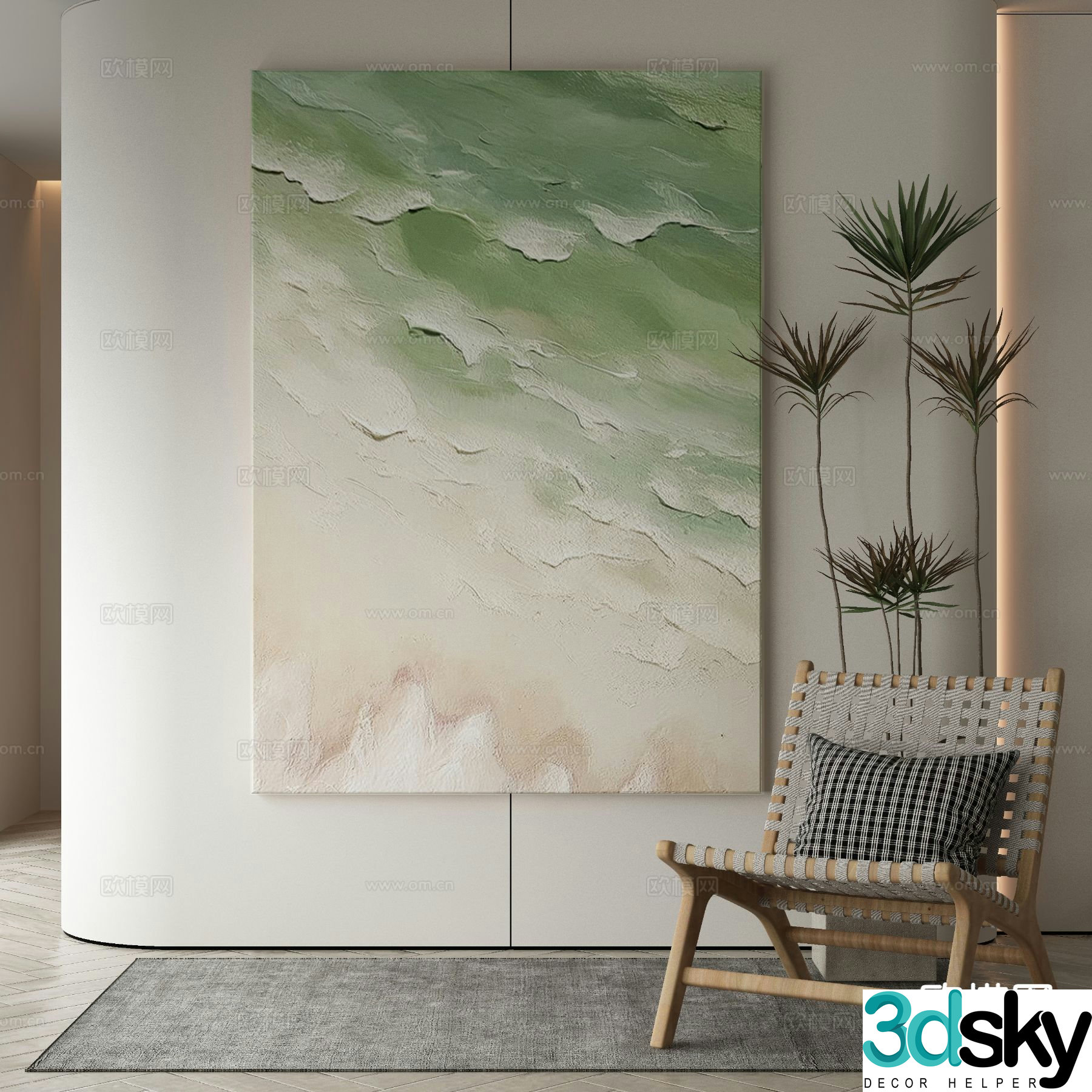 Modern decorative painting gradient painting ocean wave oil painting 3d model