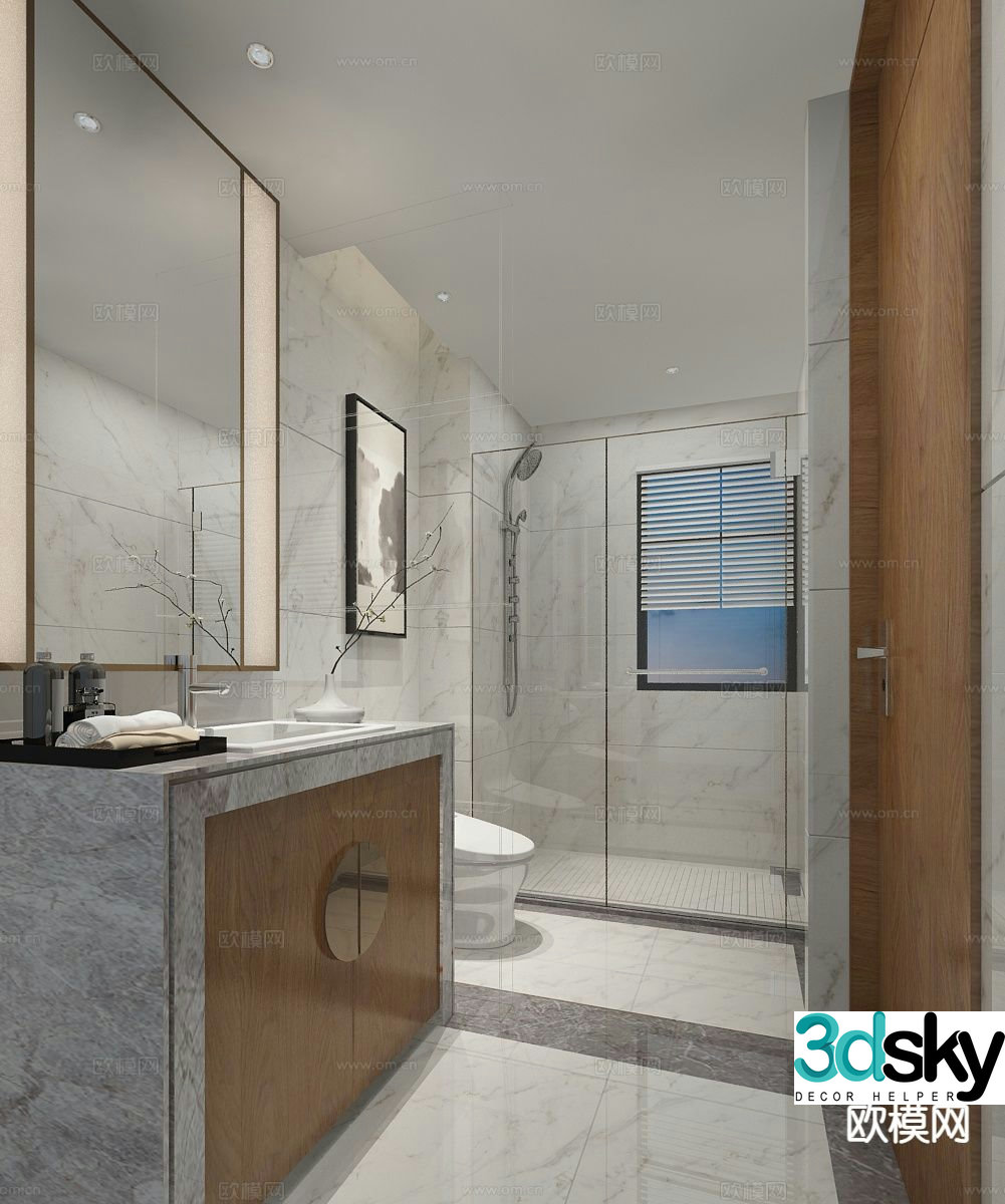 New Chinese style bathroom bathroom toilet 3d model