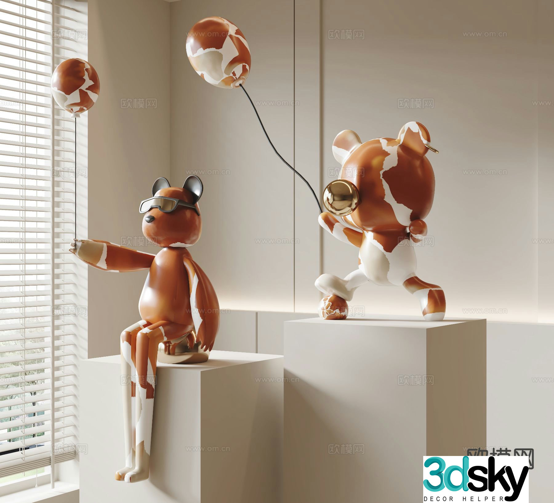 Modern trendy violent bear sculpture ornaments 3D model
