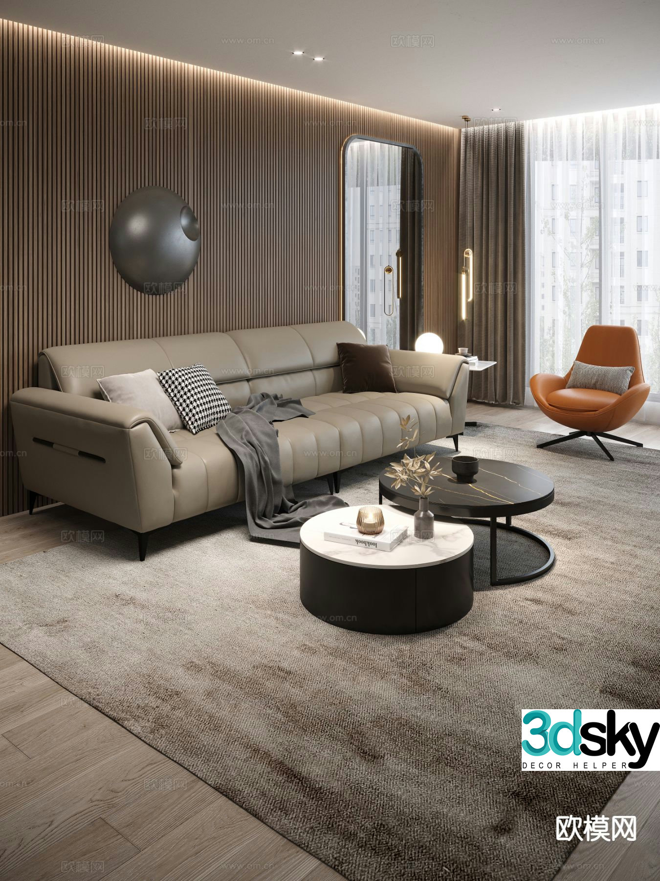 Italian sectional sofa leather sofa 3d model