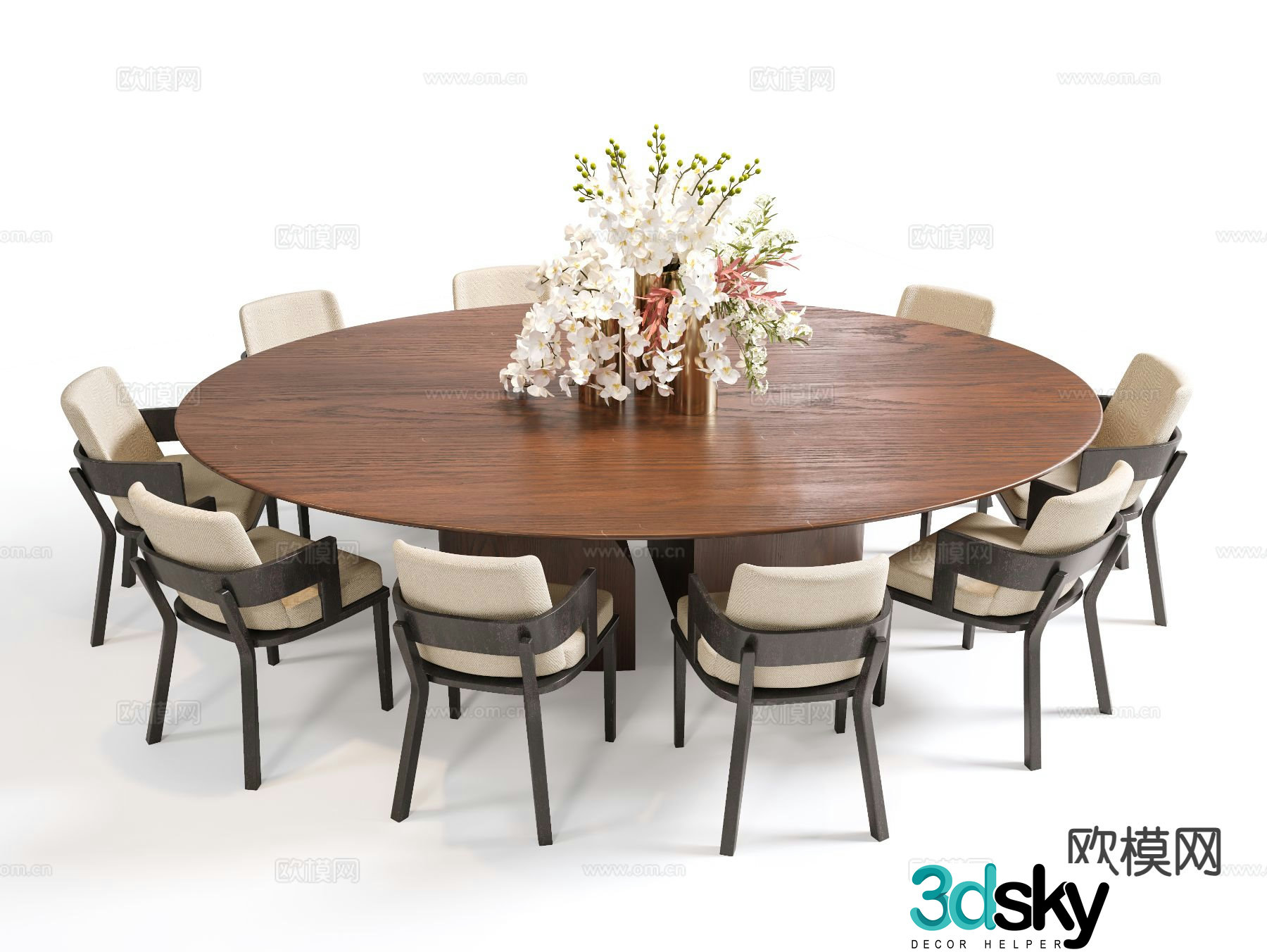 Wabi Sabi box dining table and chairs round dining table and chairs 3D model