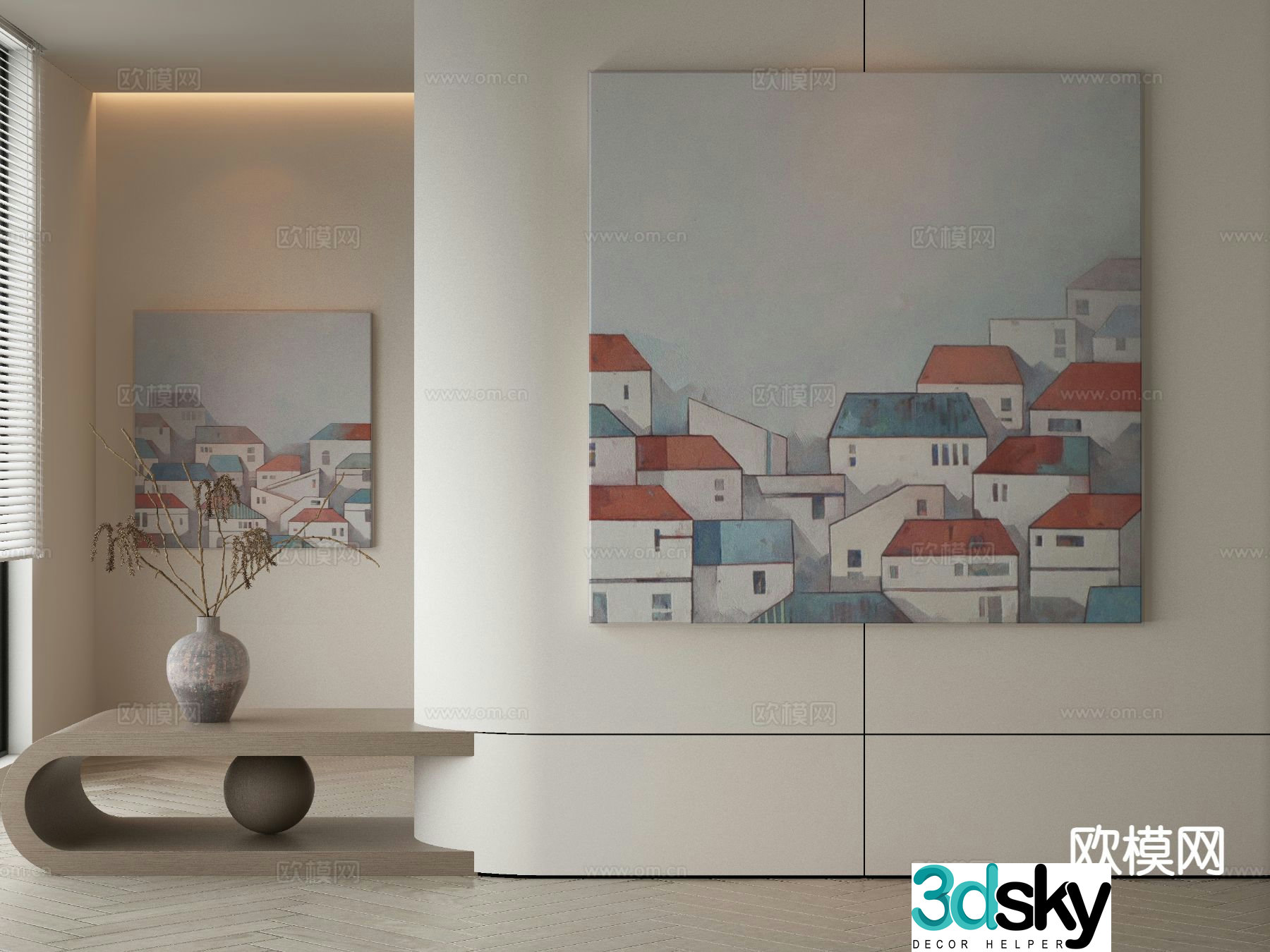 Modern decorative painting architectural painting cartoon simple drawing 3d model