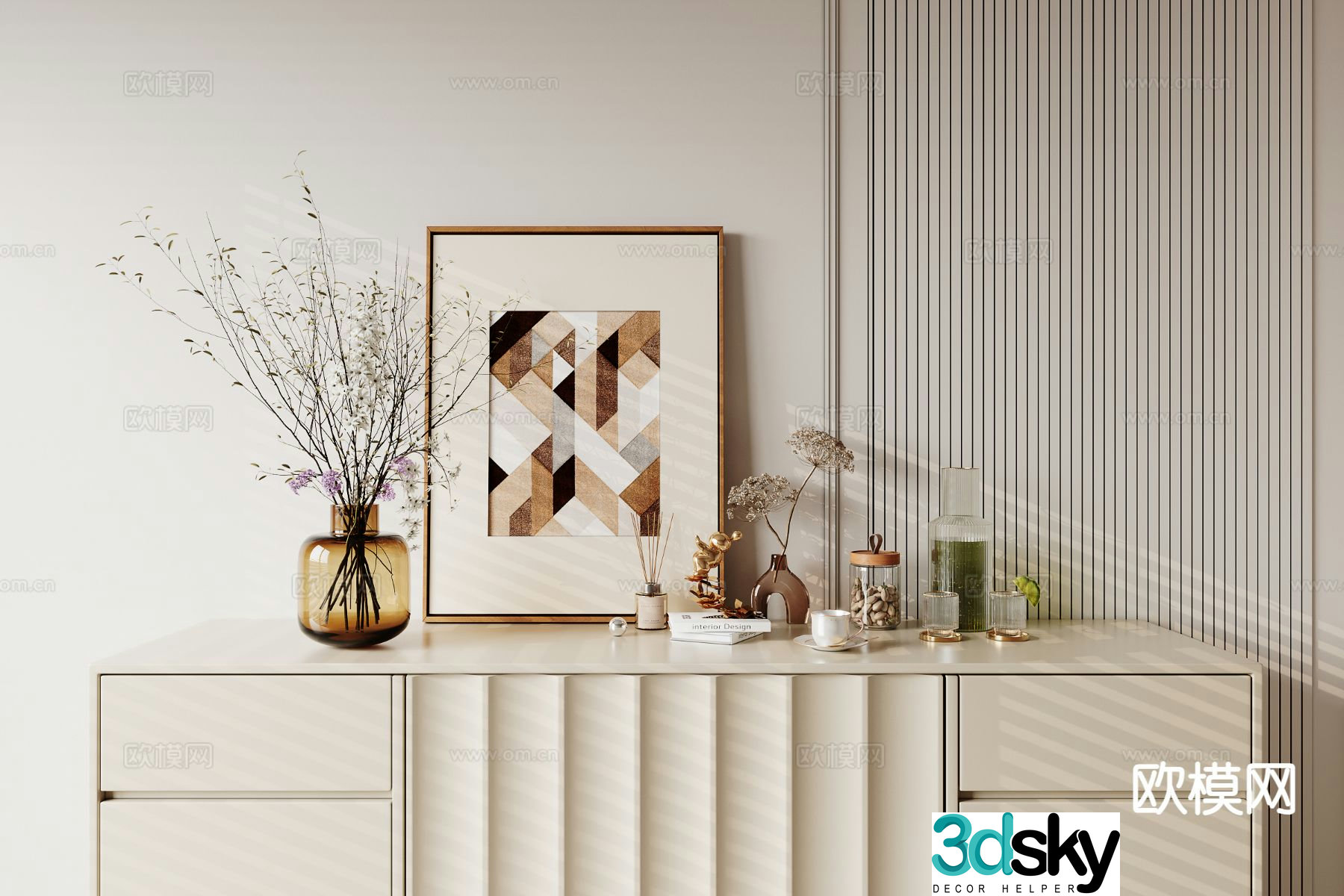 Modern decorative ornaments vases hanging paintings 3D model
