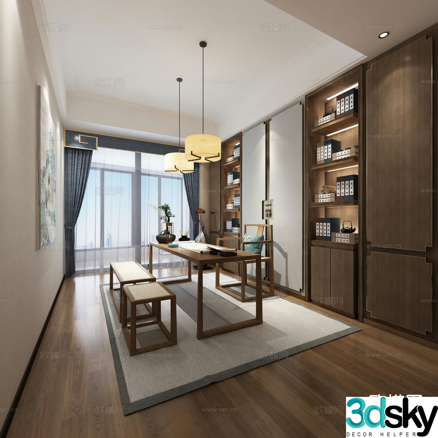 New Chinese style study 3D model