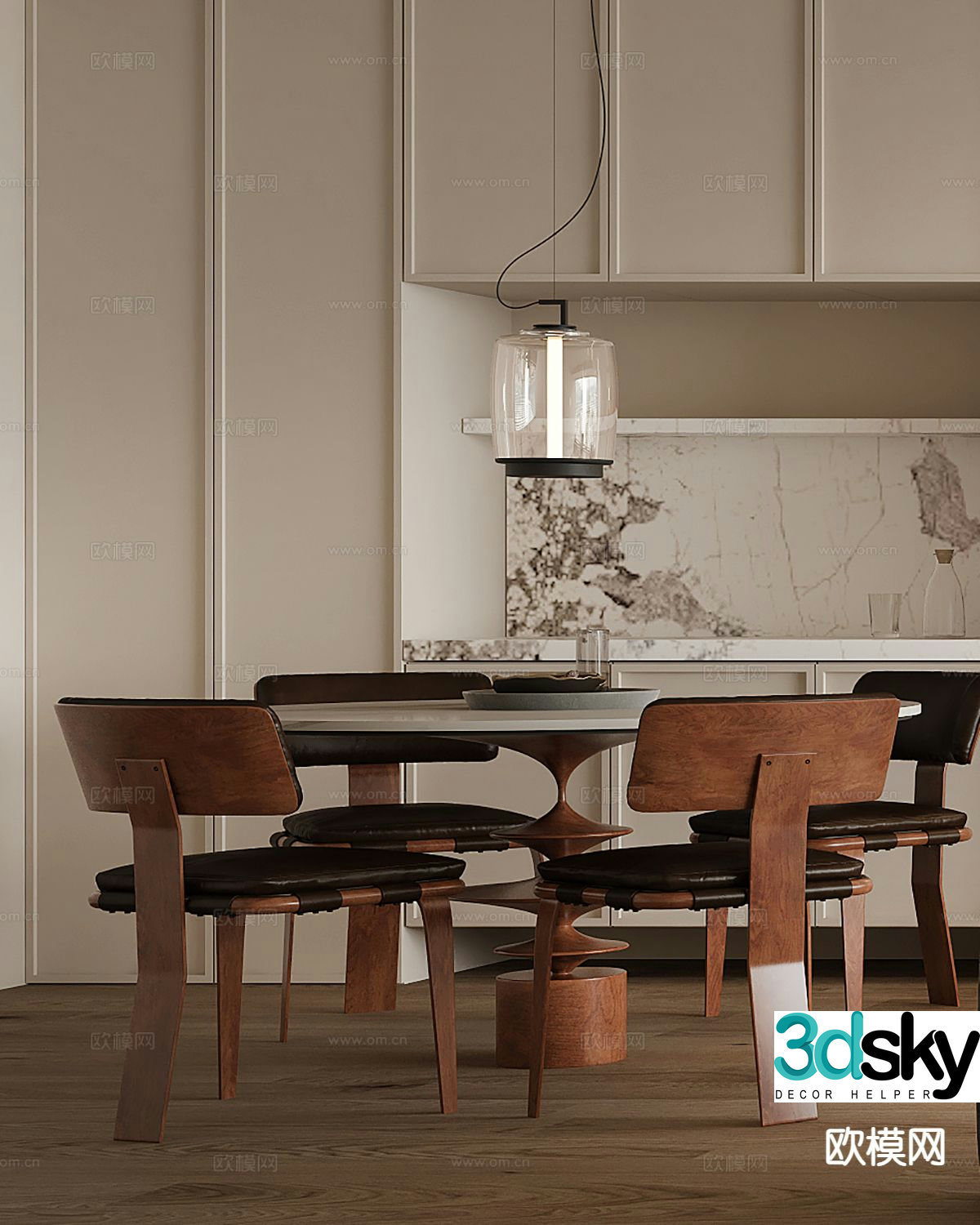 Medieval style round dining table and chairs 3D model