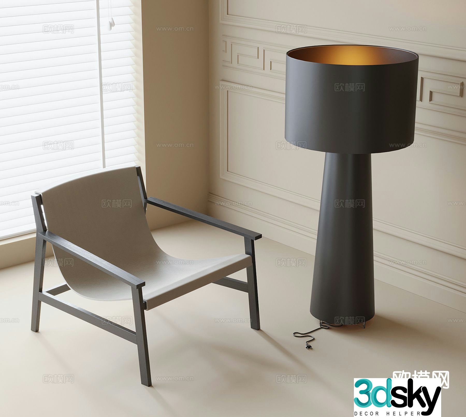 Modern leisure chair floor lamp armchair single chair 3d model