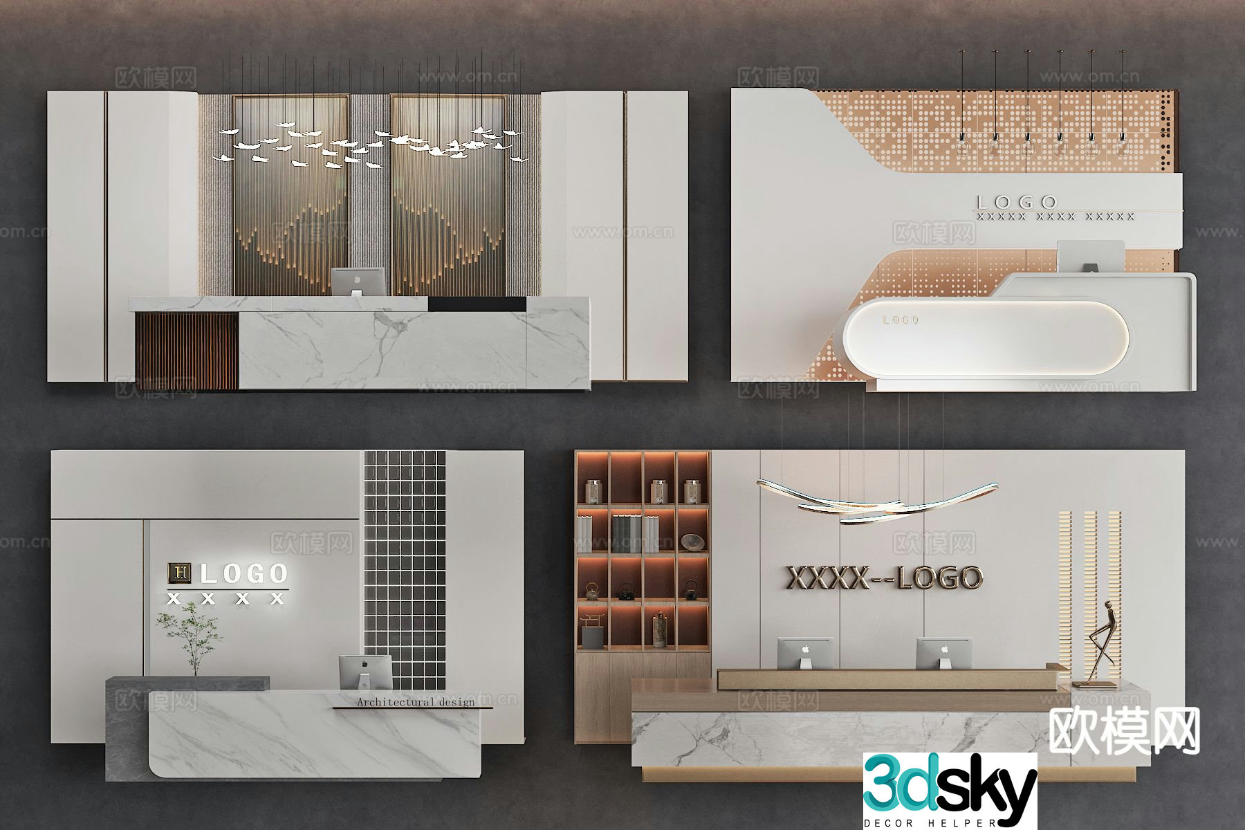 Image wall background wall company front desk reception desk 3D model