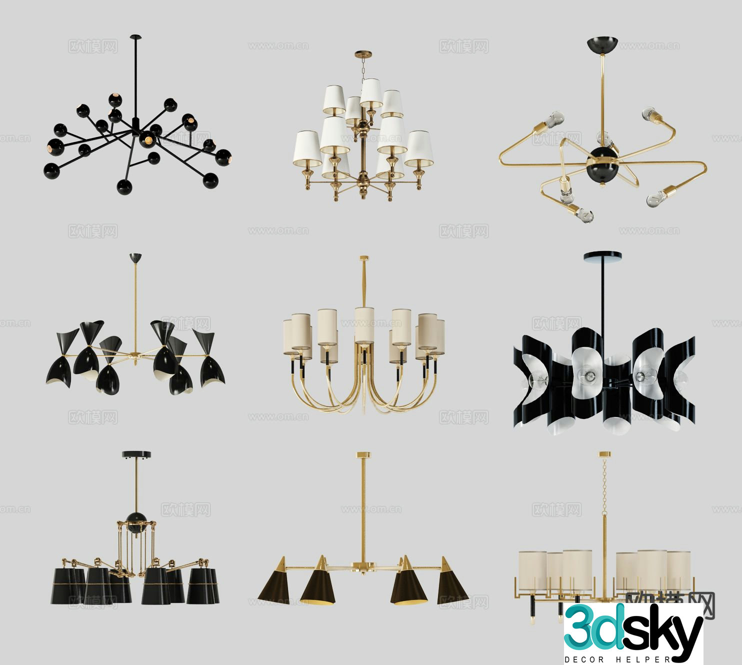 Modern multi-head chandelier 3d model