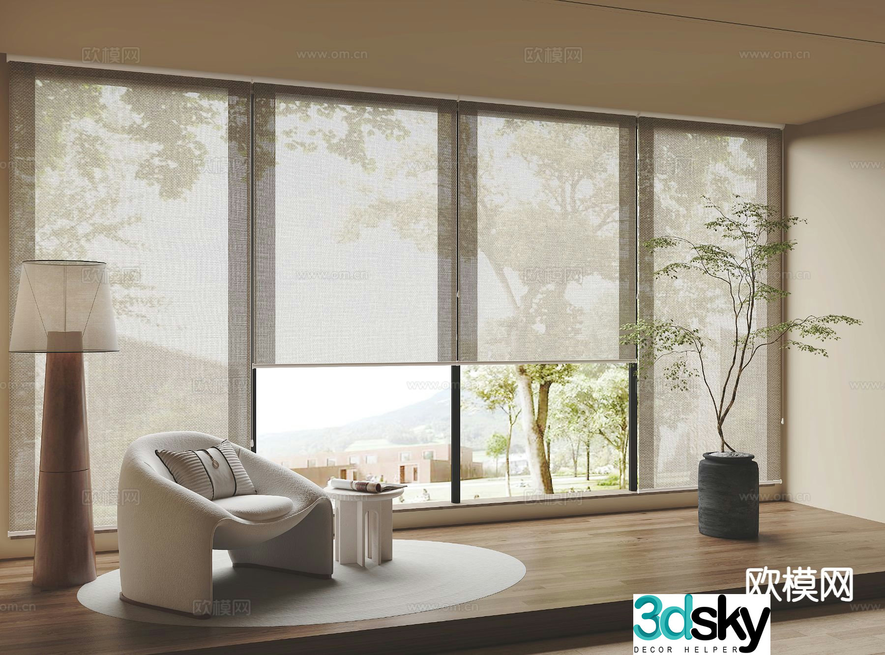 Modern curtains venetian blinds blackout curtains 3d model