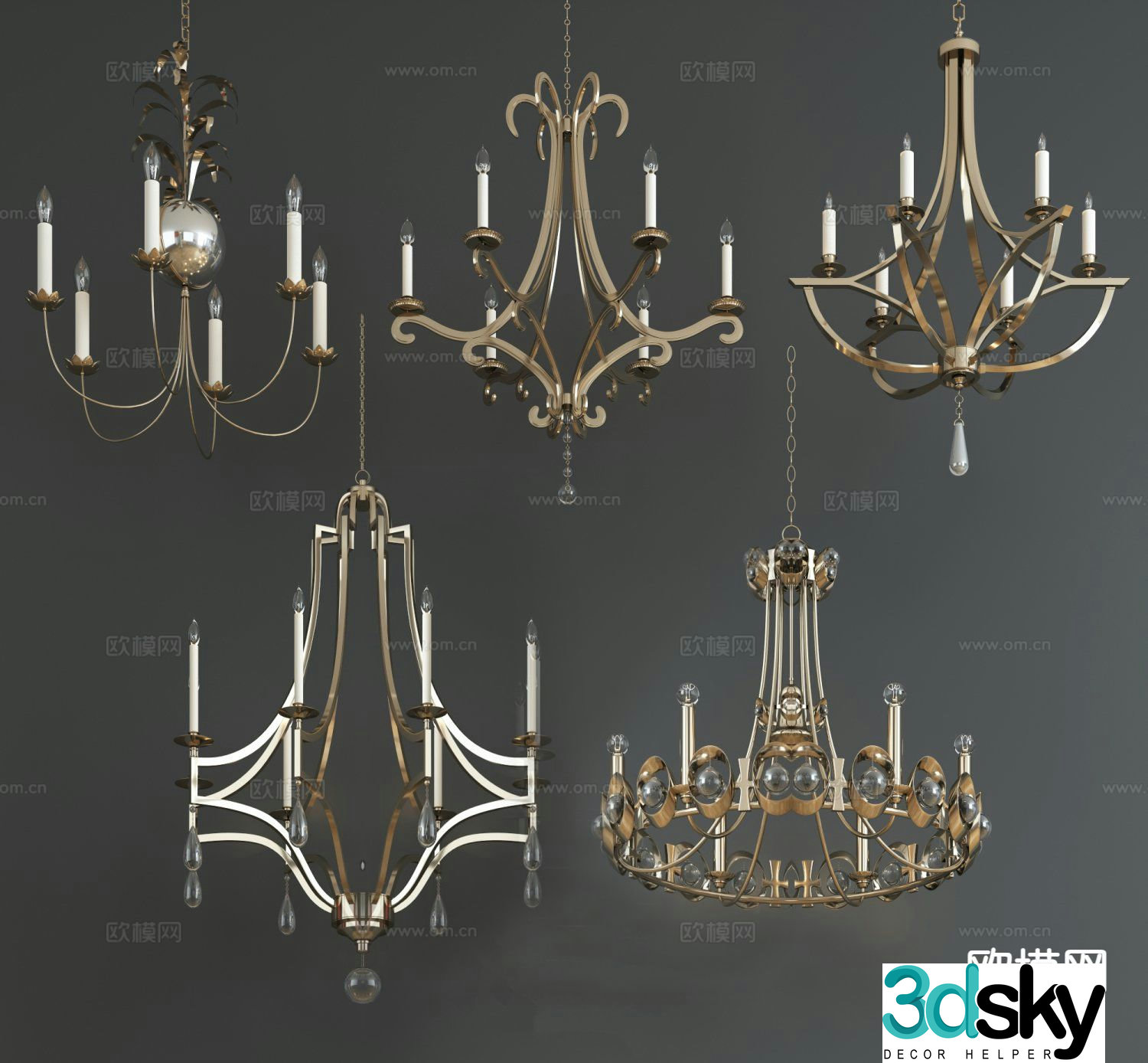 Postmodern metal chandelier candle light 3d model