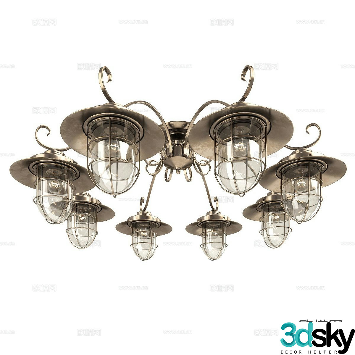 Industrial style chandelier multi-head chandelier 3d model