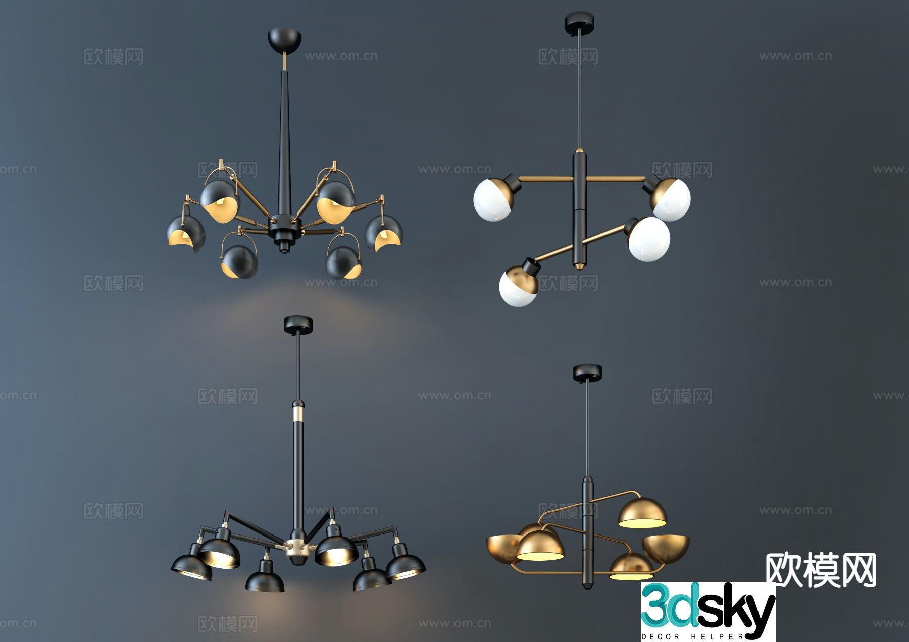 Nordic multi-head chandelier 3d model