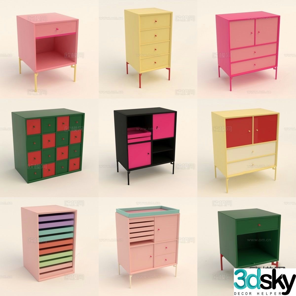 Dopamine bedside table colorful bedside table 3d model