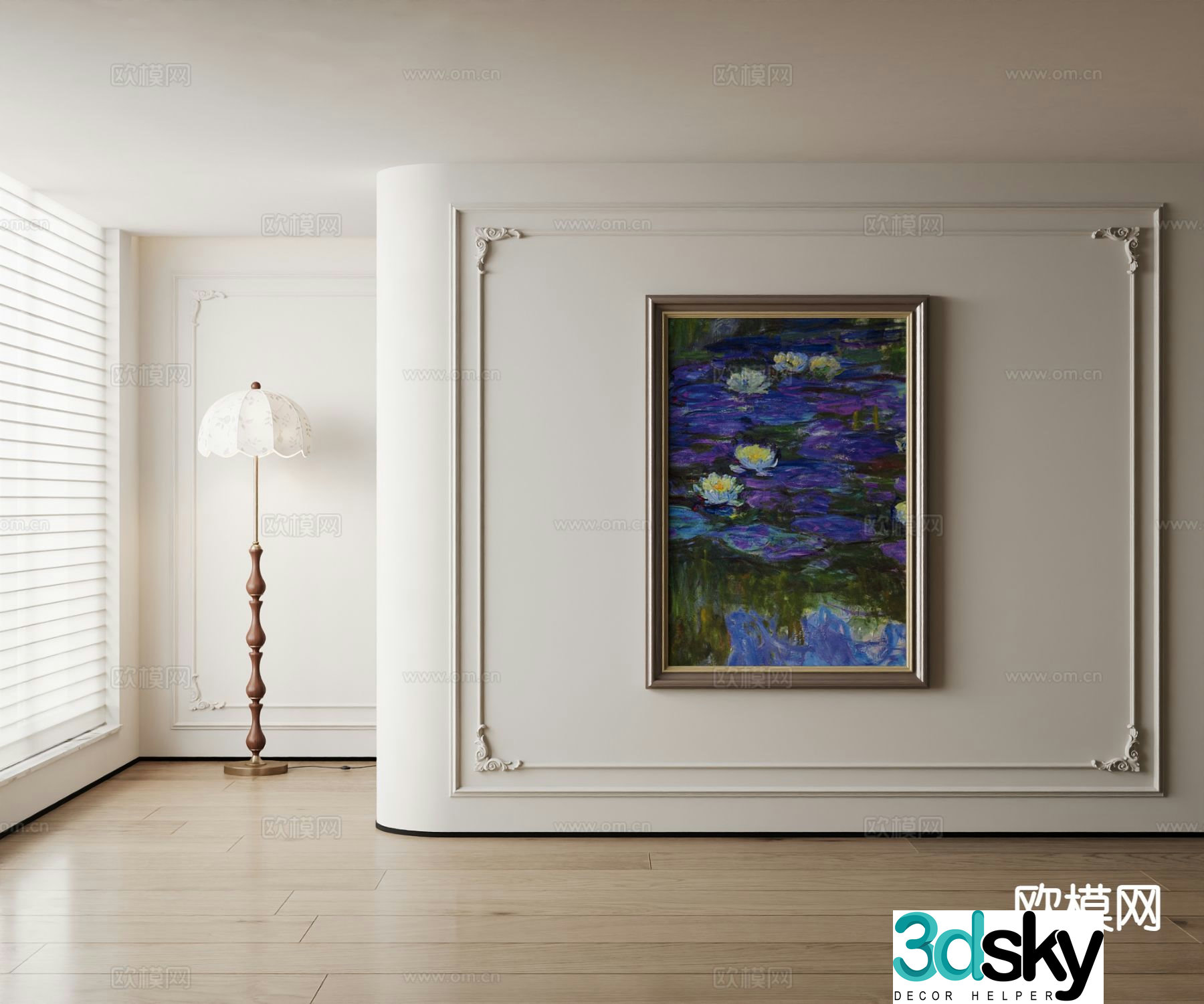 American decorative painting lotus oil painting 3d model