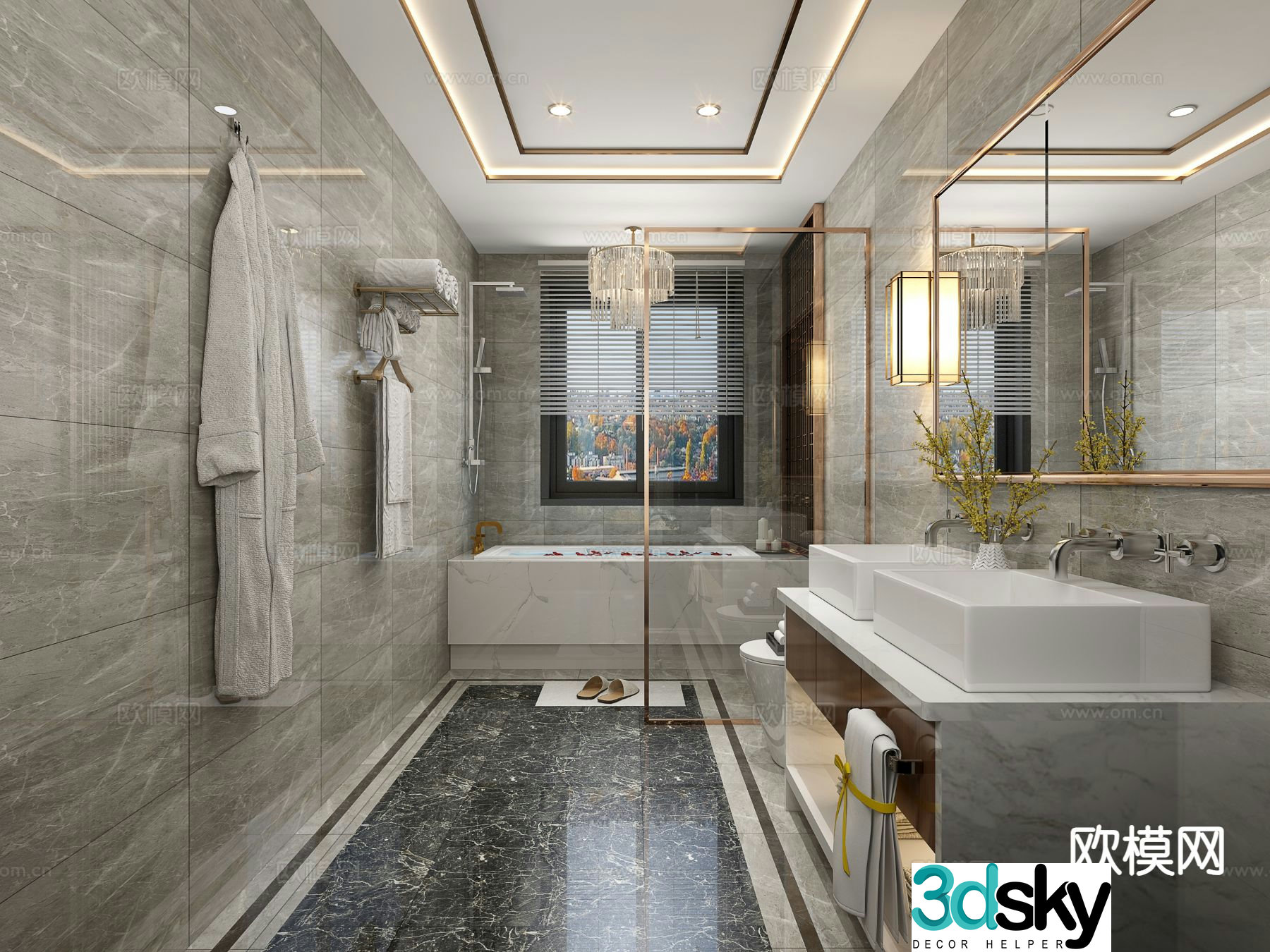 New Chinese style bathroom bathroom toilet 3d model