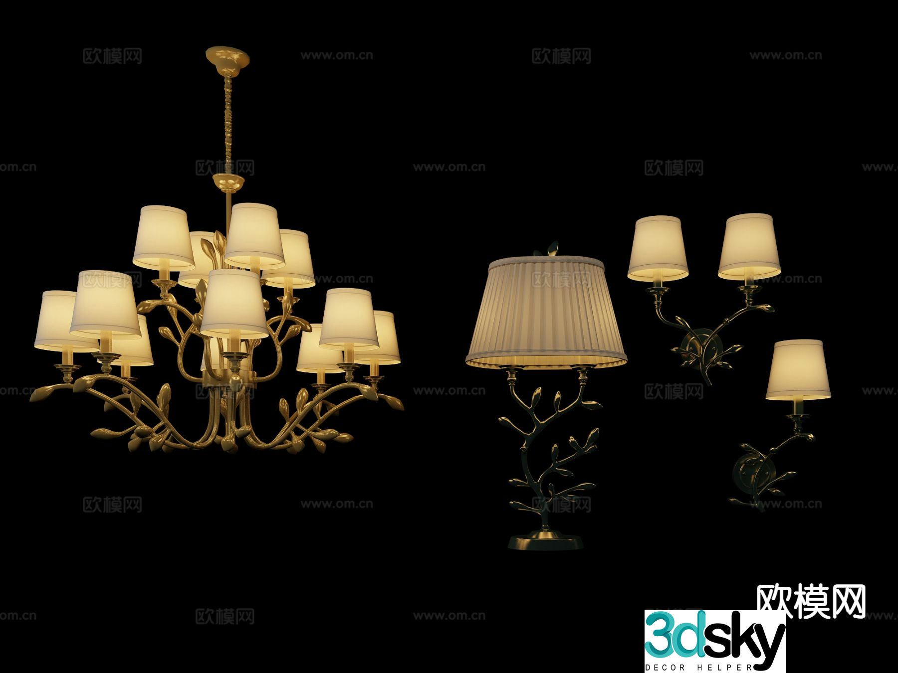 American multi-head chandelier wall lamp 3d model