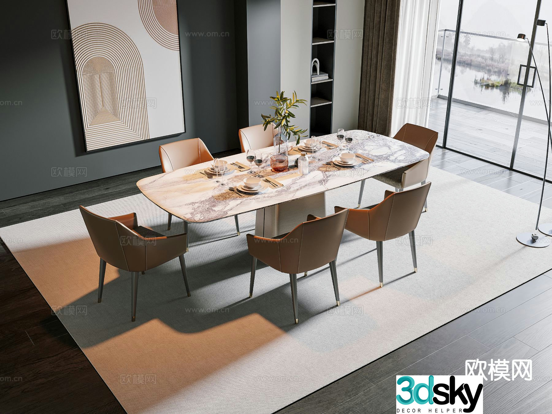 Italian light luxury dining table and chairs 3D model