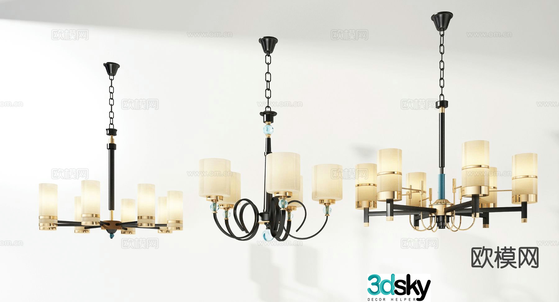 Light luxury multi-head chandelier 3D model