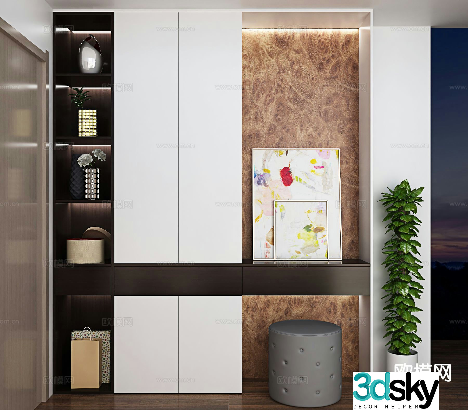 Modern entrance shoe cabinet 3d model