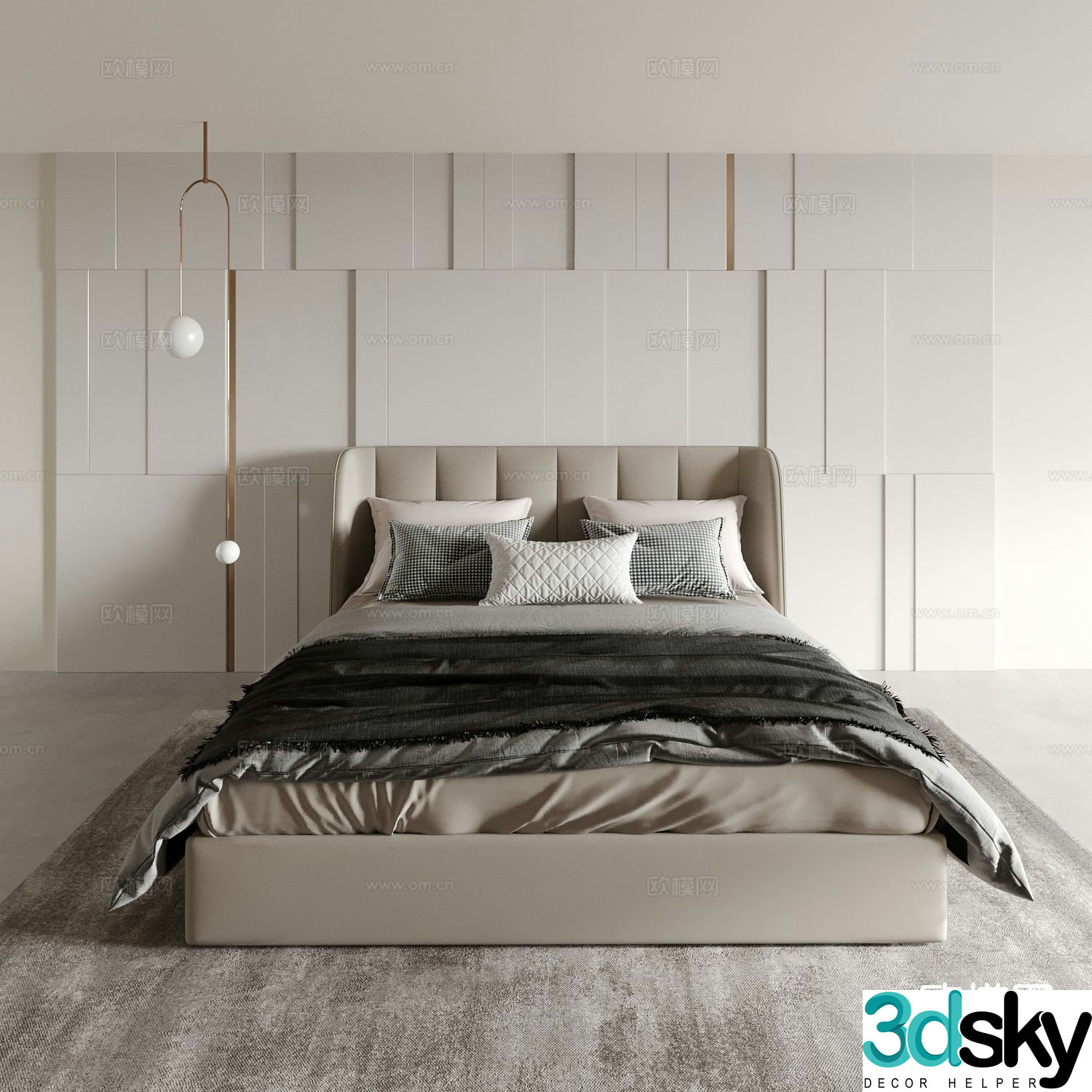 Italian double bed hotel bed 3d model