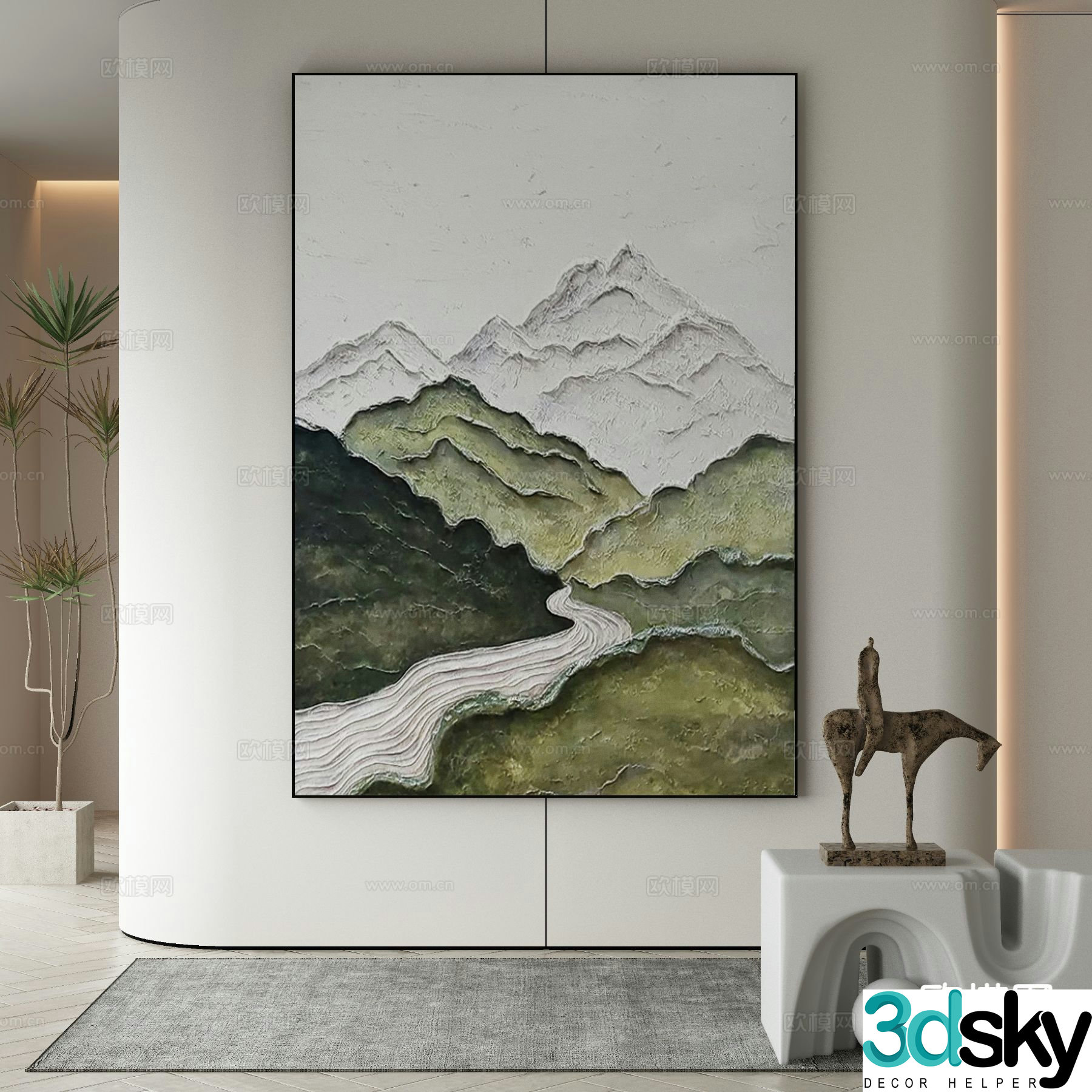 Modern mountain peak oil painting decorative painting 3d model