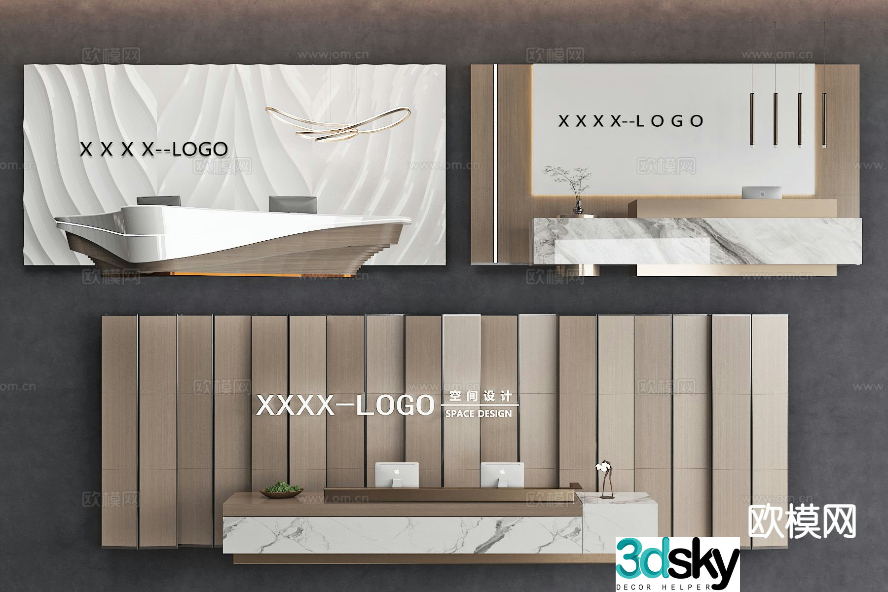 Image wall background wall company front desk reception desk 3D model