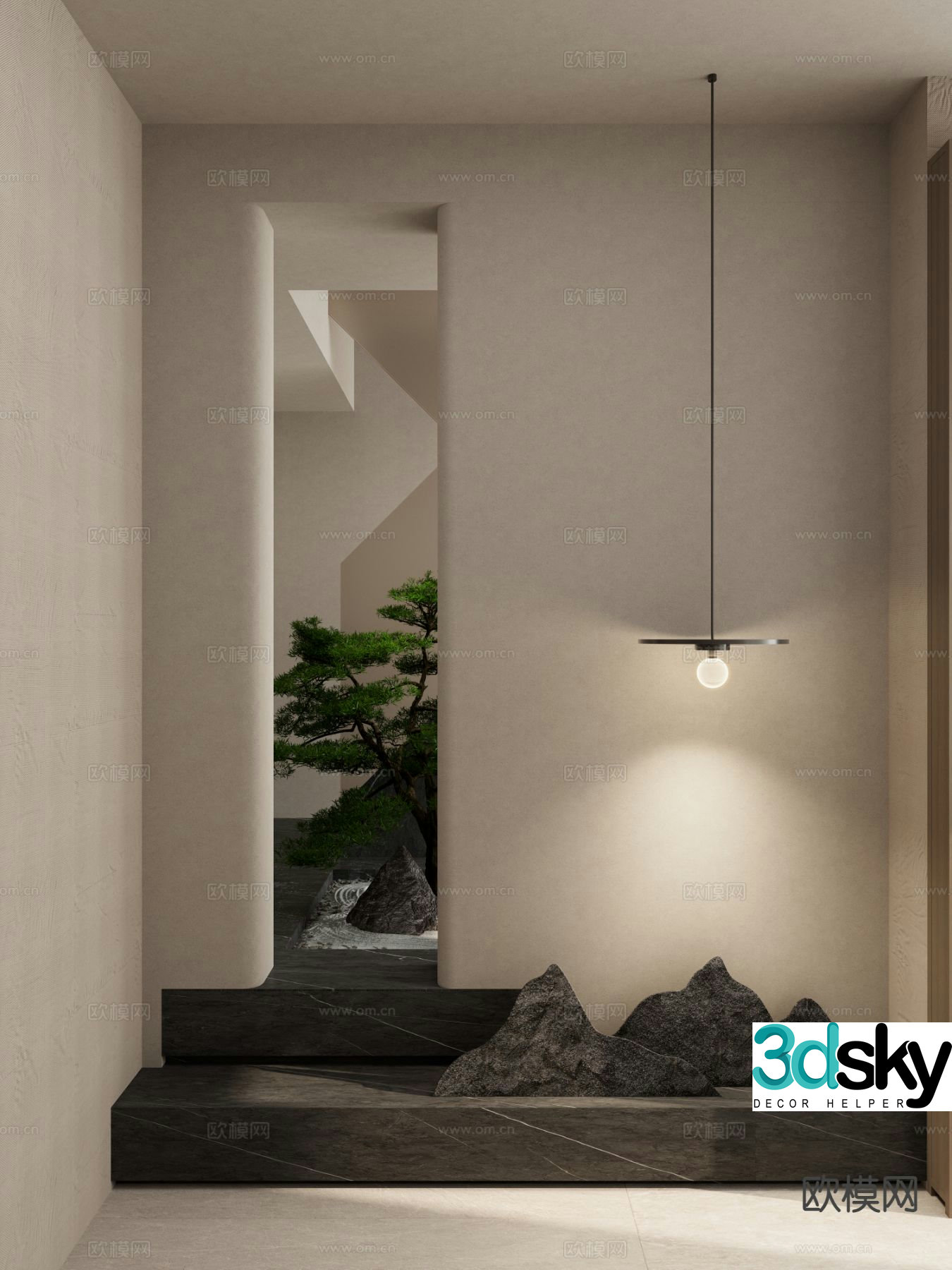 New Chinese style rockery sketch porch landscaping 3D model