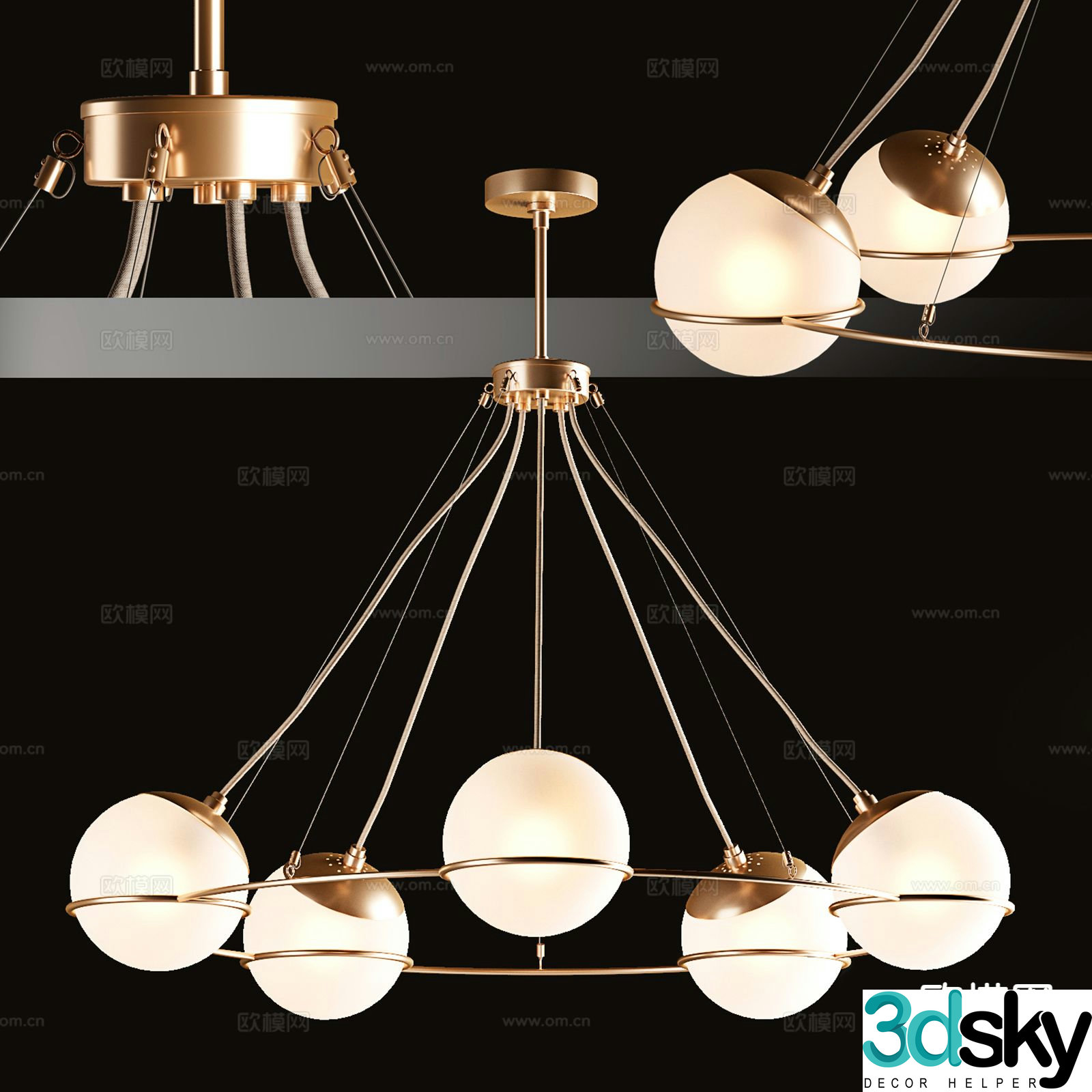 Light luxury multi-head chandelier 3D model