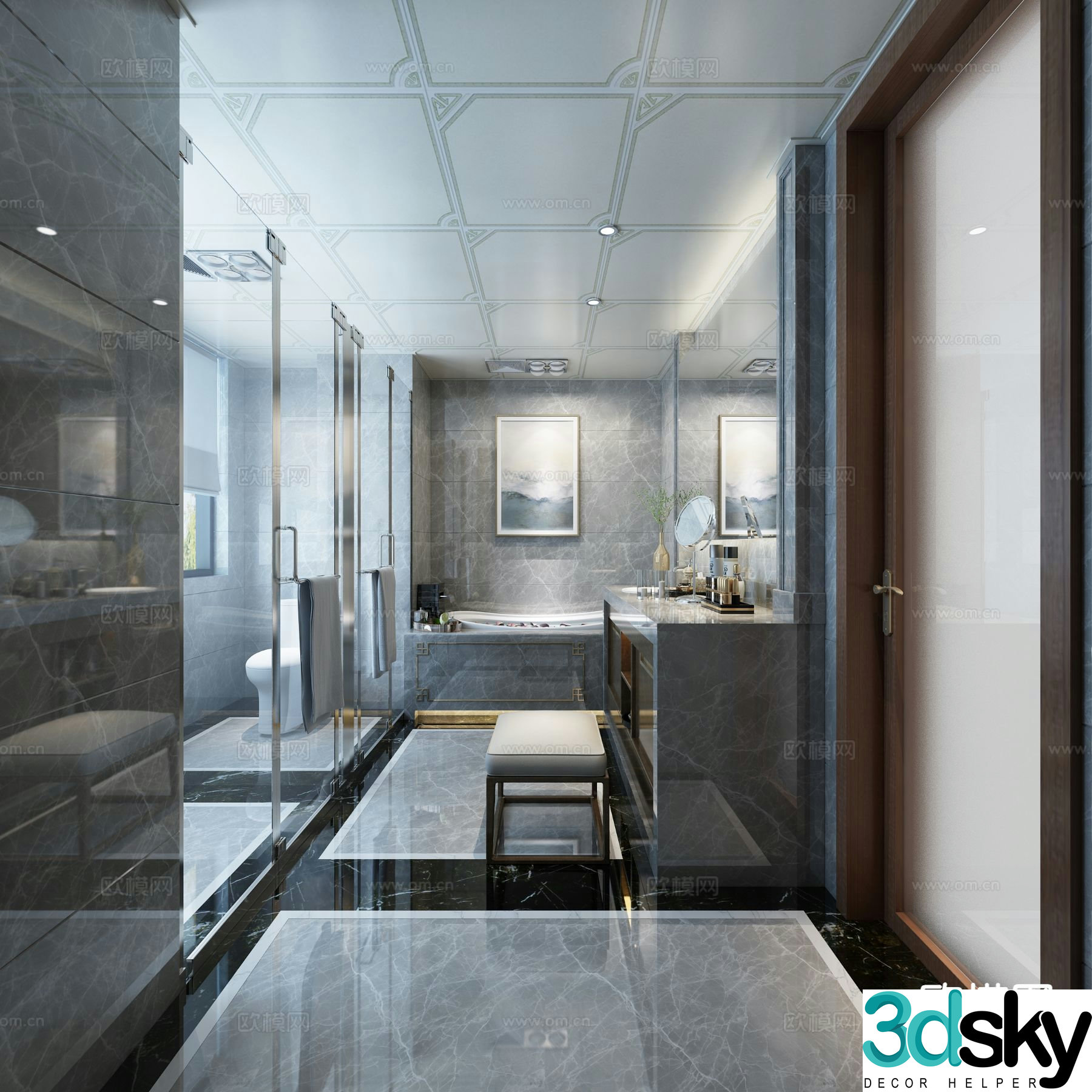 Modern villa bathroom bathroom 3d model