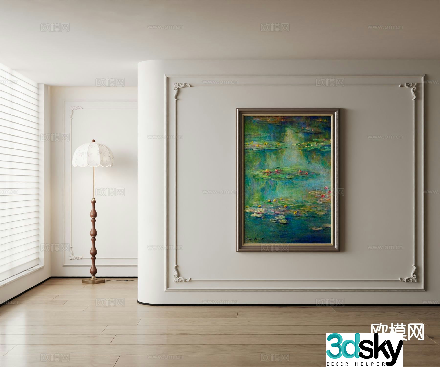 American decorative painting lotus painting oil painting 3d model