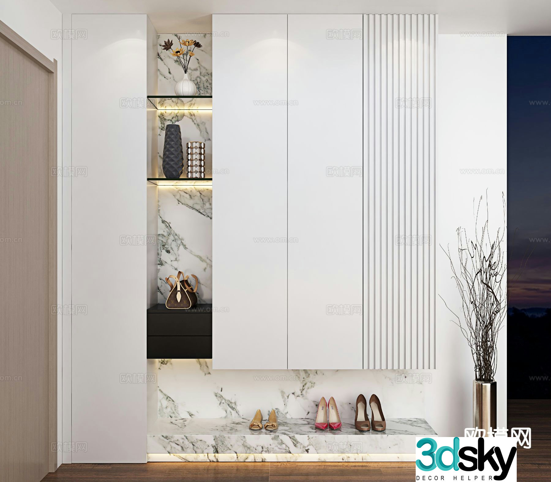 Modern entrance shoe cabinet 3d model