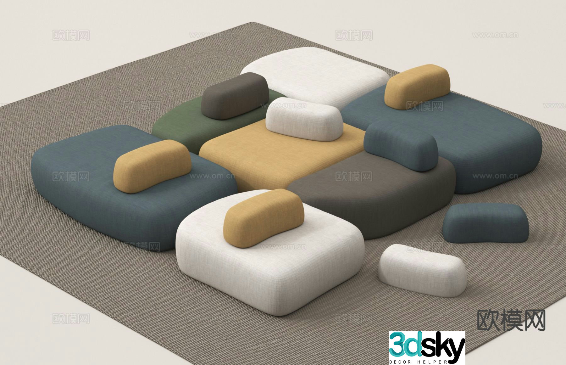 Multi-person sofa module sofa 3d model